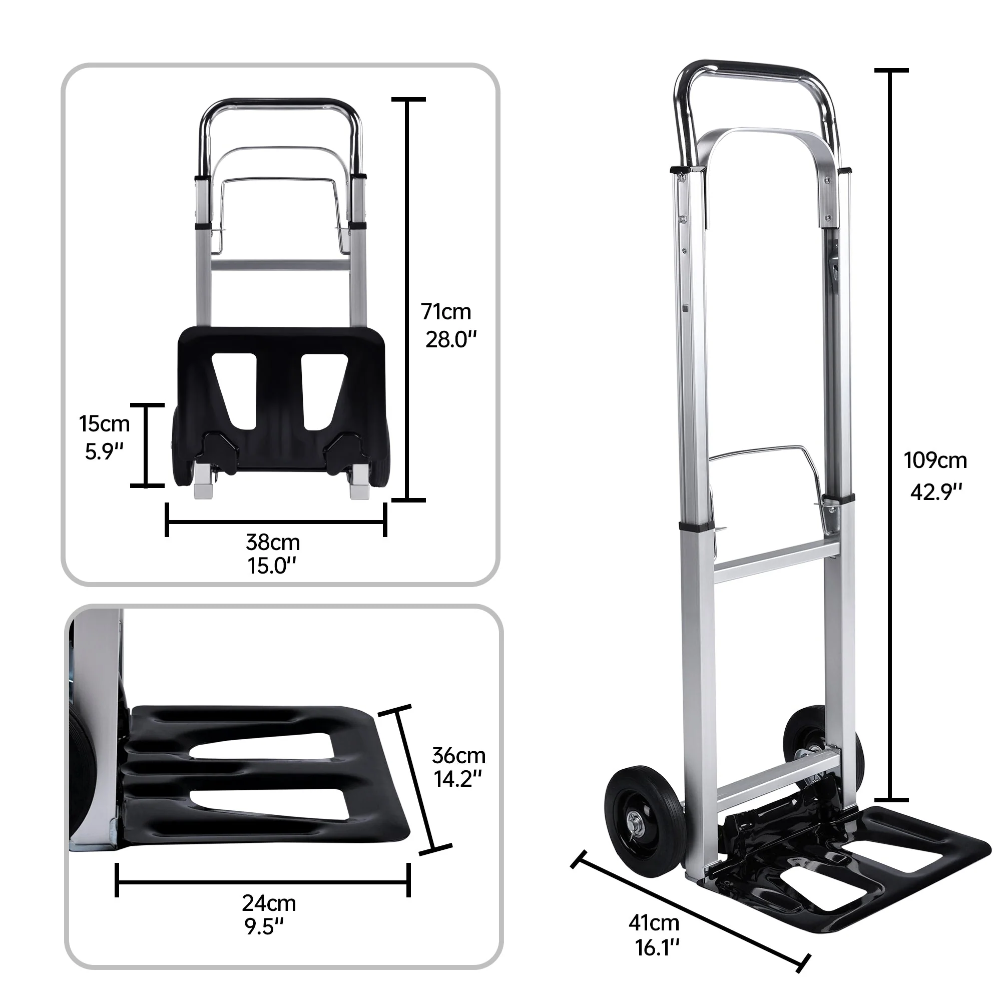 New Folding Hand Truck Dolly Cart with Telescoping Handle, Portable Aluminum Sack Truck with 15cm Rubber Wheels for Moving, Shopping, Travel & Office Use AMACC80 - Image 2