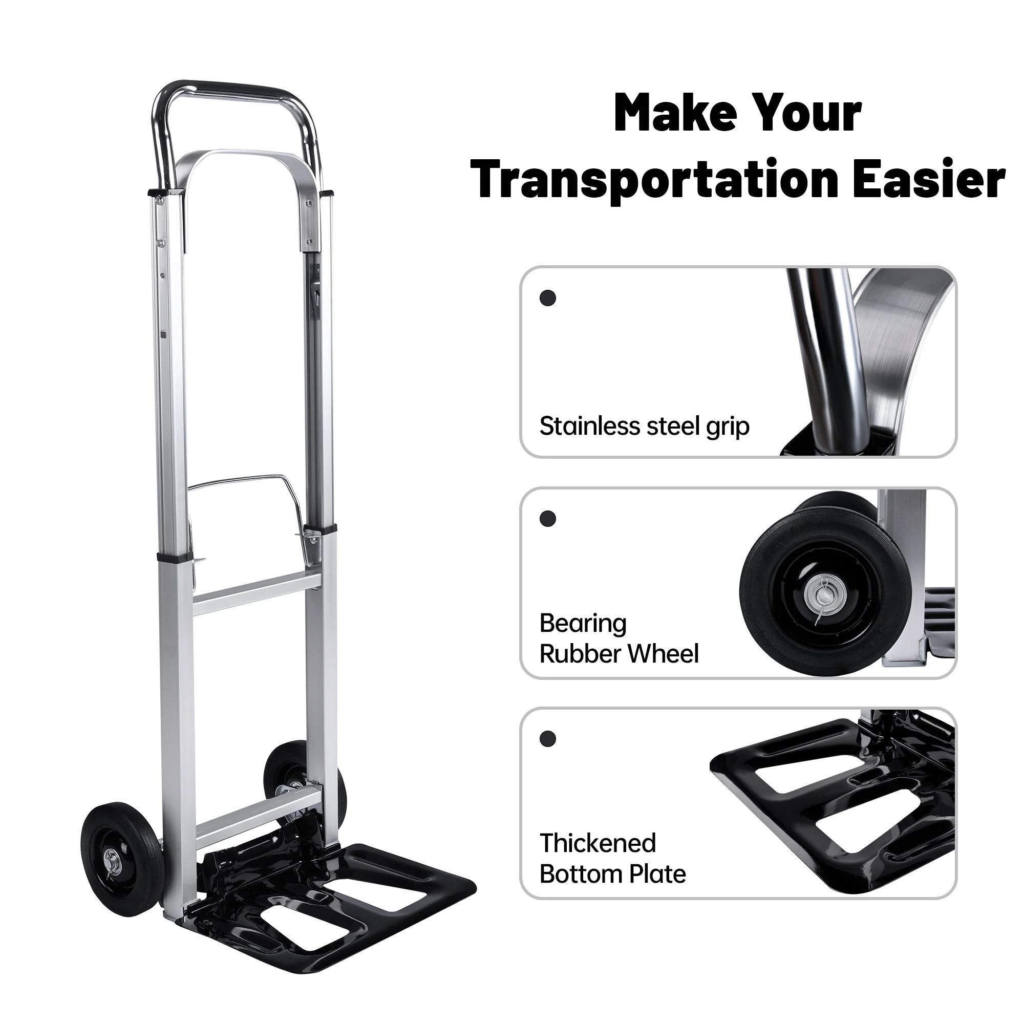 New Folding Hand Truck Dolly Cart with Telescoping Handle, Portable Aluminum Sack Truck with 15cm Rubber Wheels for Moving, Shopping, Travel & Office Use AMACC80 - Image 3