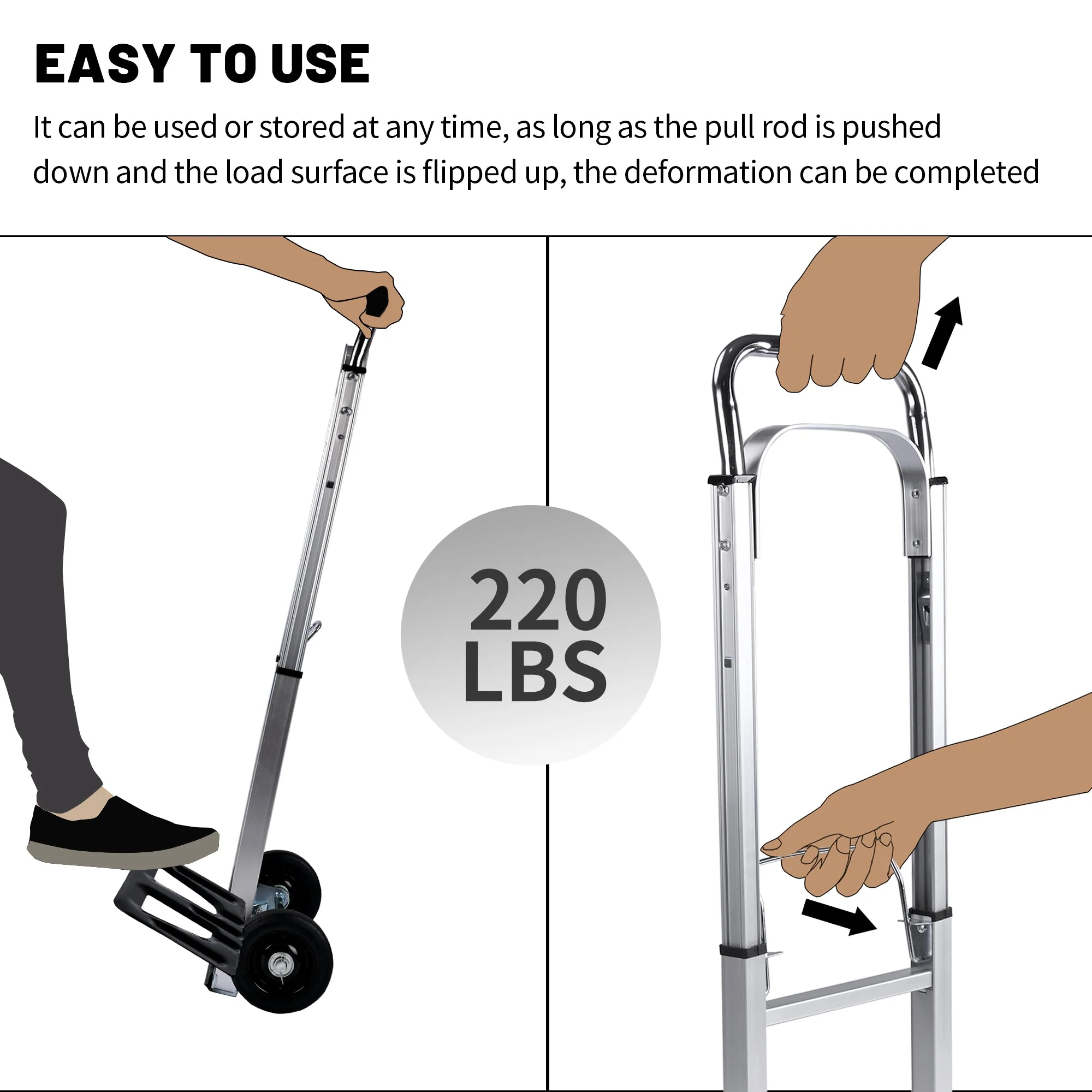 New Folding Hand Truck Dolly Cart with Telescoping Handle, Portable Aluminum Sack Truck with 15cm Rubber Wheels for Moving, Shopping, Travel & Office Use AMACC80 - Image 5