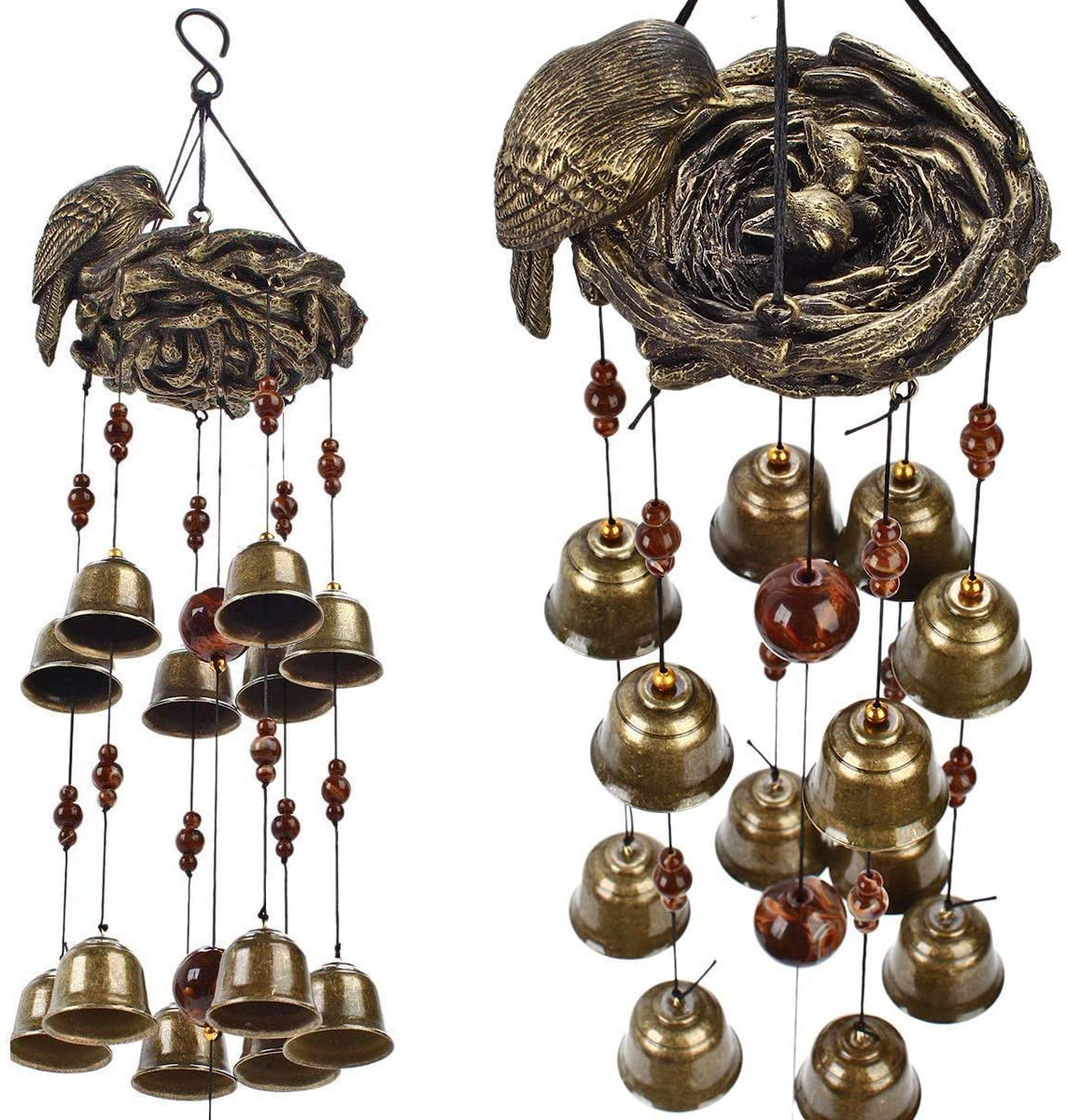 NEW Garden Birds Nest Wind Chime 12 Wind Bells S3120 – 25" Soothing Copper Alloy Chime