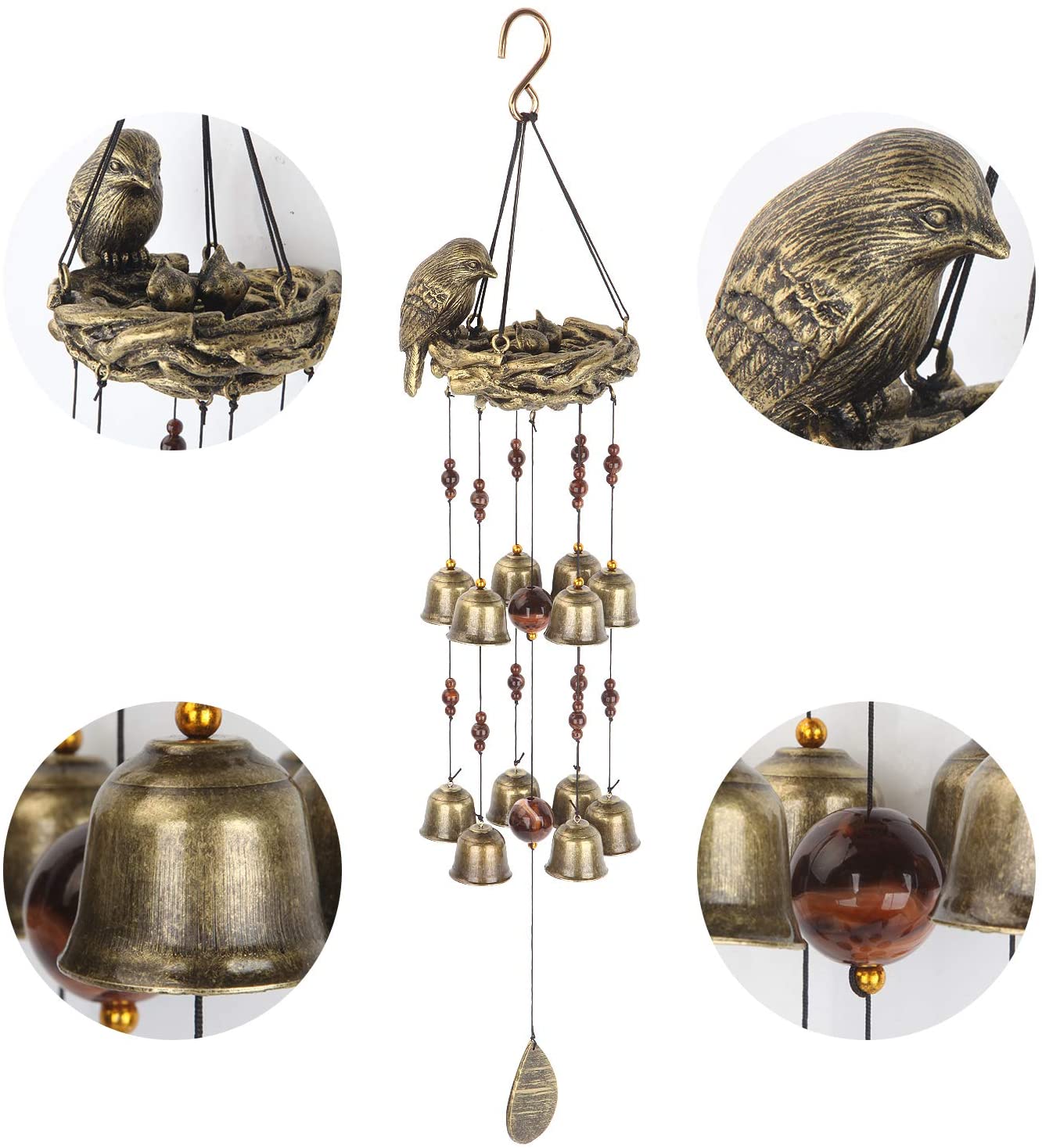 NEW Garden Birds Nest Wind Chime 12 Wind Bells S3120 – 25" Soothing Copper Alloy Chime - Image 2