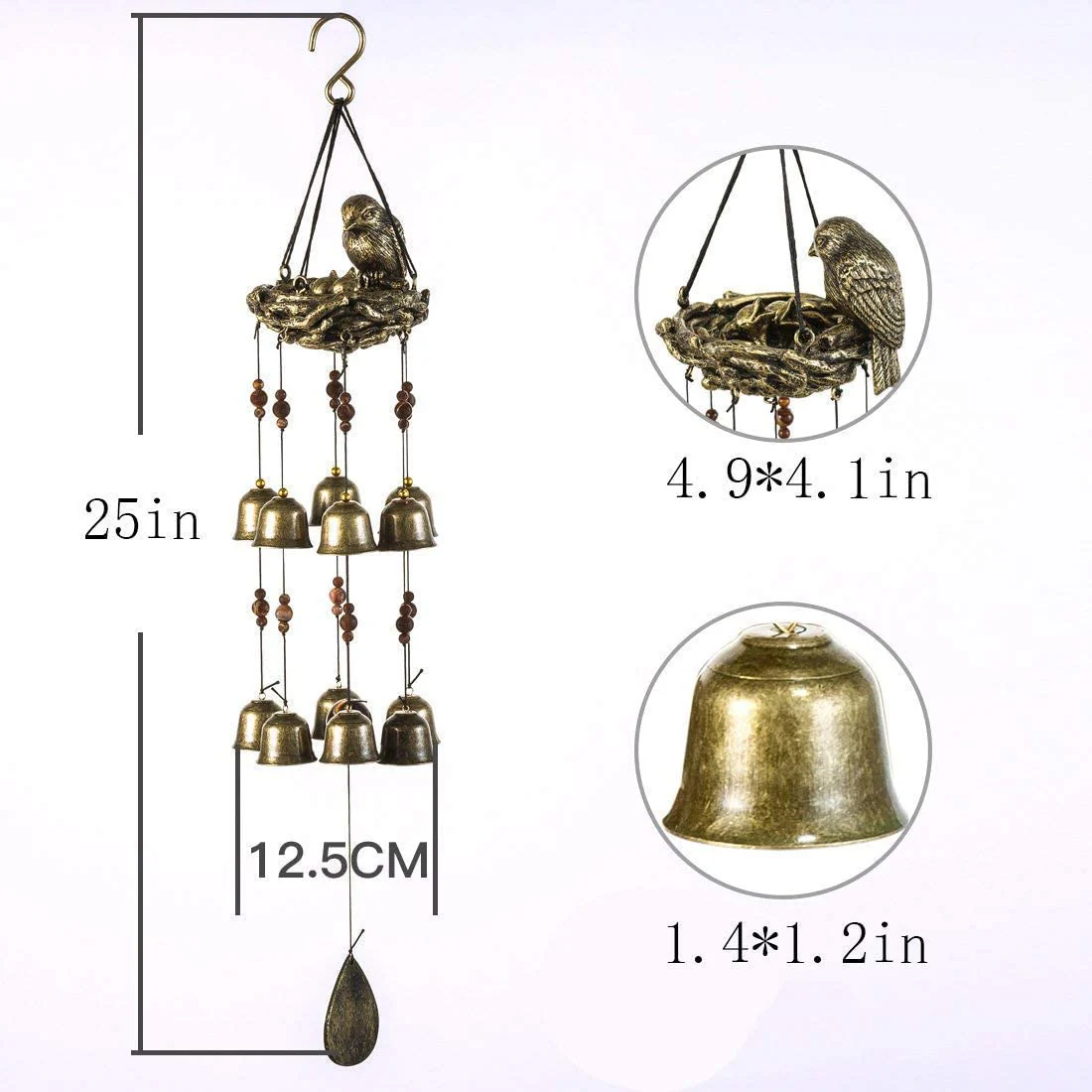 NEW Garden Birds Nest Wind Chime 12 Wind Bells S3120 – 25" Soothing Copper Alloy Chime - Image 4