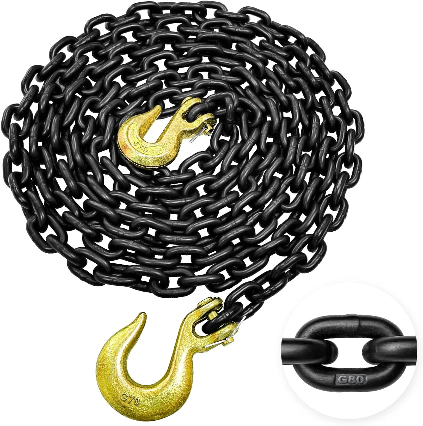 New Grade 80 Tow & Recovery Chain with Grab Hook – 5/16″ x 14FT, 3/8″ x 15FT, 1/2″ x 15FT Options
