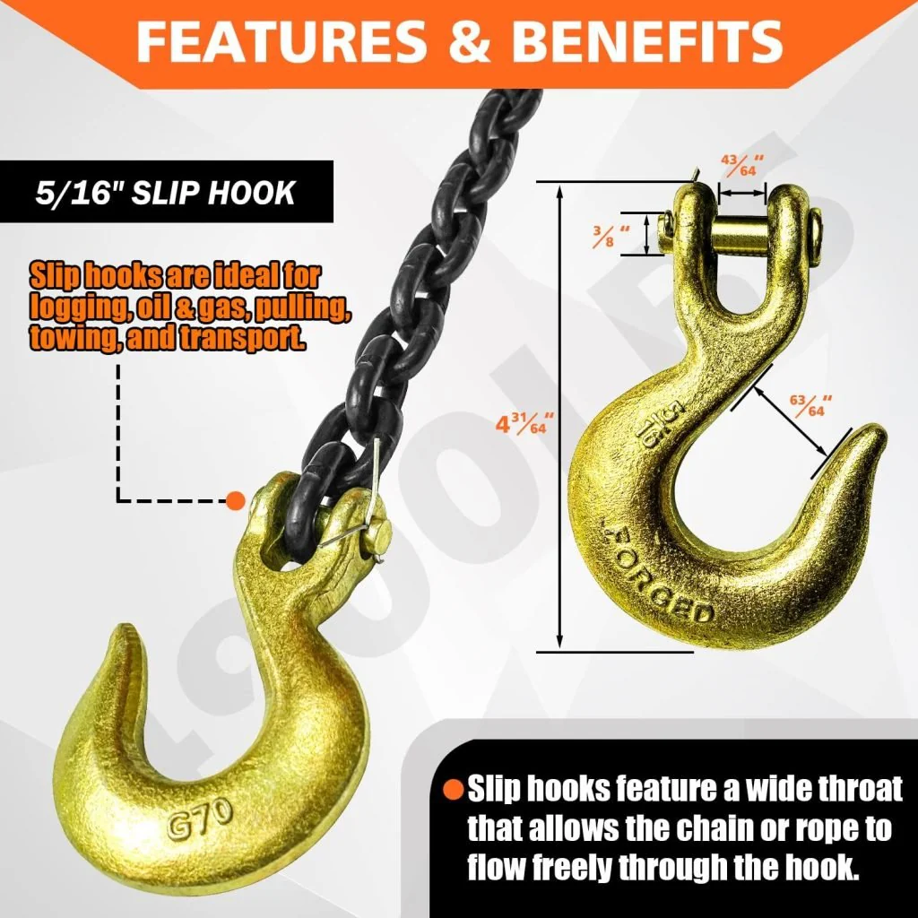 New Grade 80 Tow & Recovery Chain with Grab Hook – 5/16″ x 14FT, 3/8″ x 15FT, 1/2″ x 15FT Options - Image 2