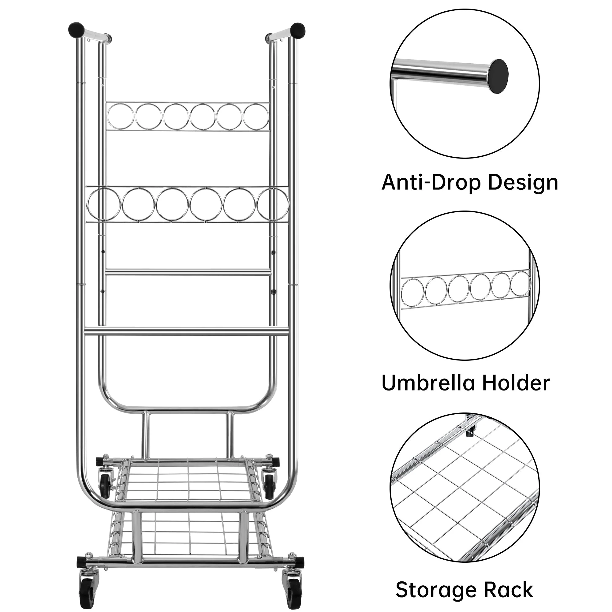 New Heavy Duty Double Rod Clothing Garment Rack – Rolling Adjustable Closet Organizer with Storage 600 lbs Capacity SKU AMCMR2992 - Image 3