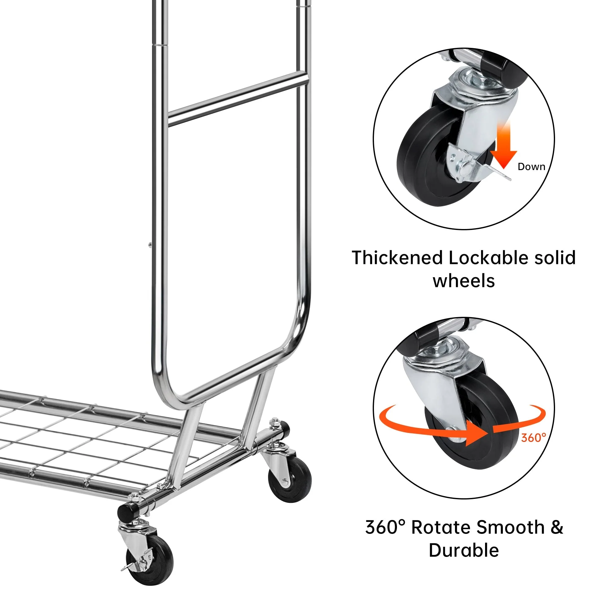 New Heavy Duty Double Rod Clothing Garment Rack – Rolling Adjustable Closet Organizer with Storage 600 lbs Capacity SKU AMCMR2992 - Image 4