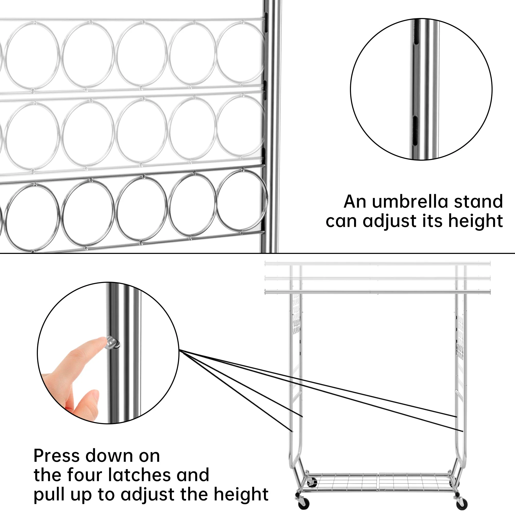 New Heavy Duty Double Rod Clothing Garment Rack – Rolling Adjustable Closet Organizer with Storage 600 lbs Capacity SKU AMCMR2992 - Image 5