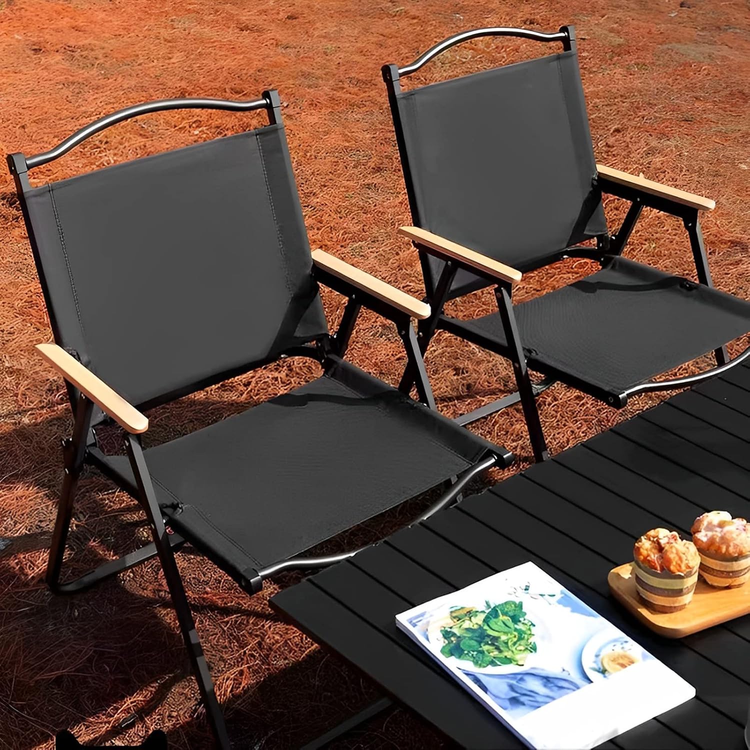 New Heavy Duty Folding Camping & Sports Chair with Wooden Armrest | SKU: K0032 - Image 4