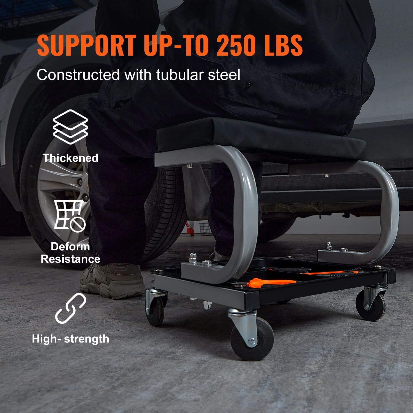 New Heavy-Duty Mechanic Rolling Padded Shop Seat – Model 628522 | Garage Stool with Tool Tray - Image 4