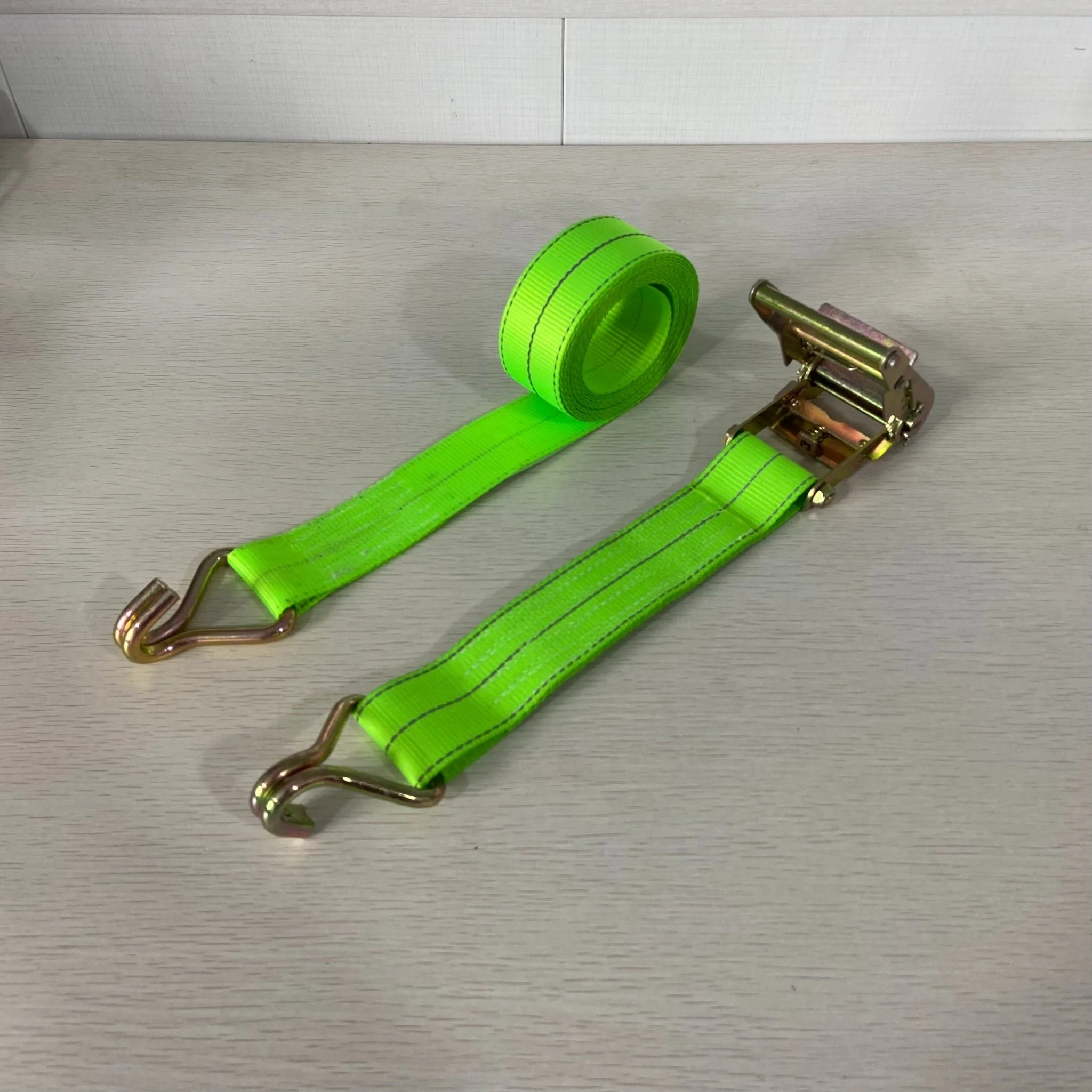 2” x 15FT Ratchet Tie Down Strap with Double J-Hooks – Neon Green – 3,300 lb Load Capacity RS1500 - Image 4