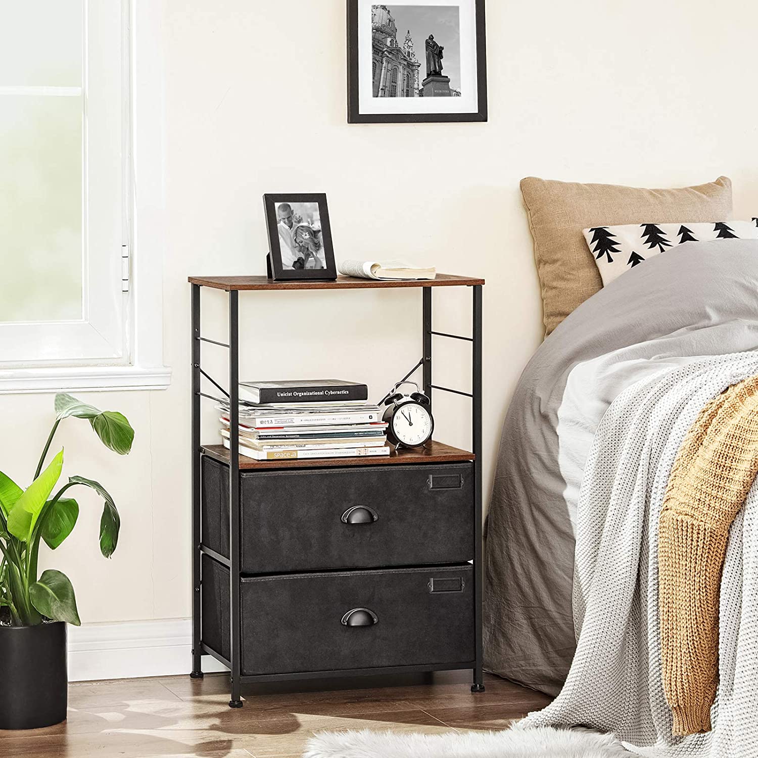 New Industrial Nightstand – Modern Bedside Table with Storage for Bedroom or Living Room LVT03H - Image 4
