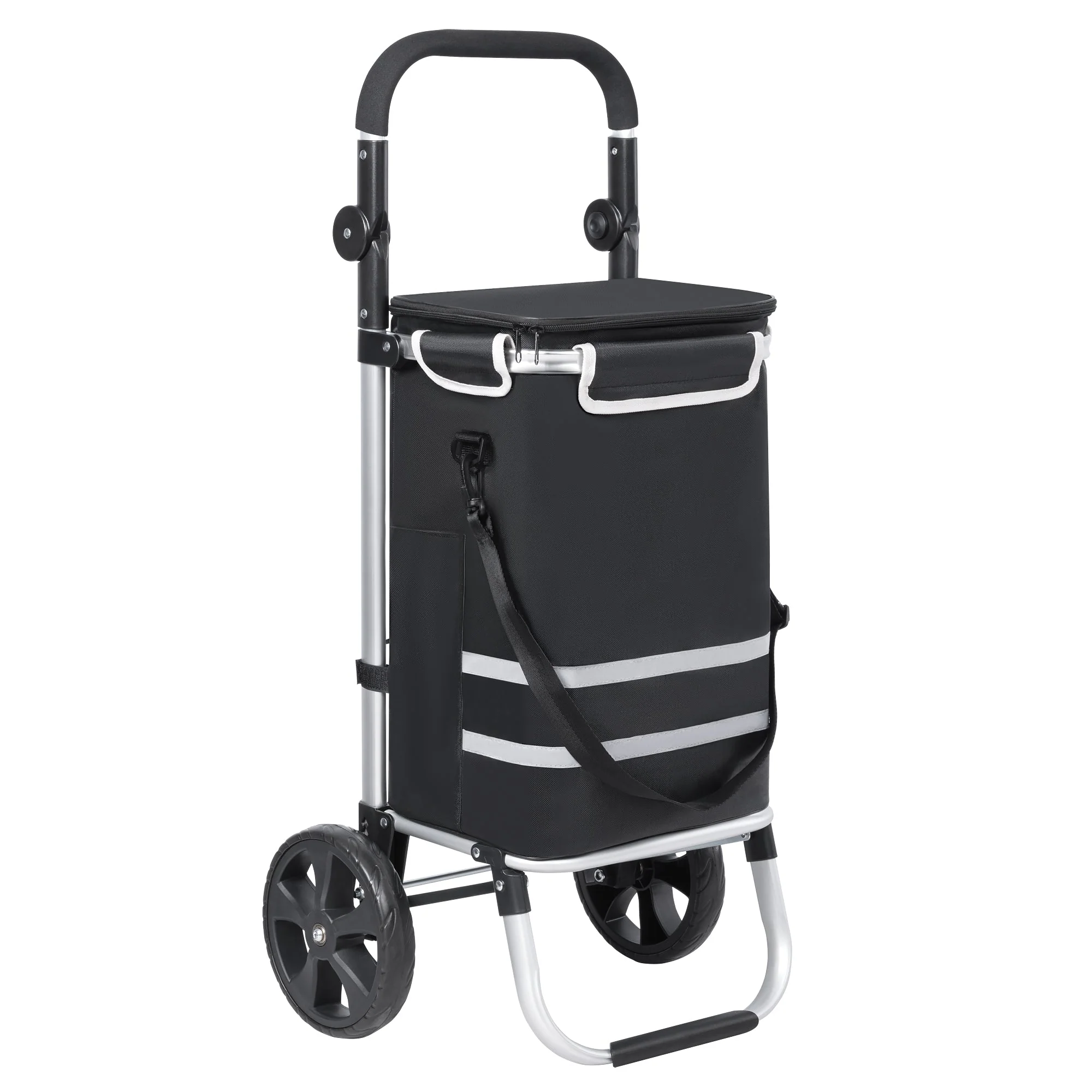 New Insulated Rolling Shopping Cart – Foldable Grocery Trolley with Cooler Bag, Large Wheels & Reflective Strips 110 lbs Capacity AMTL266