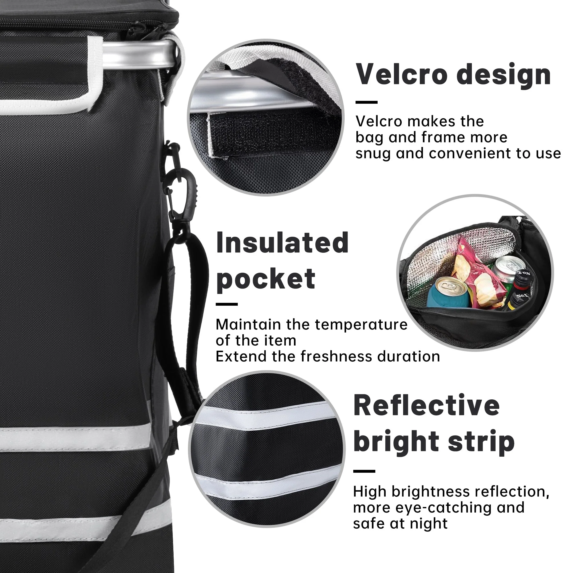 New Insulated Rolling Shopping Cart – Foldable Grocery Trolley with Cooler Bag, Large Wheels & Reflective Strips 110 lbs Capacity AMTL266 - Image 3
