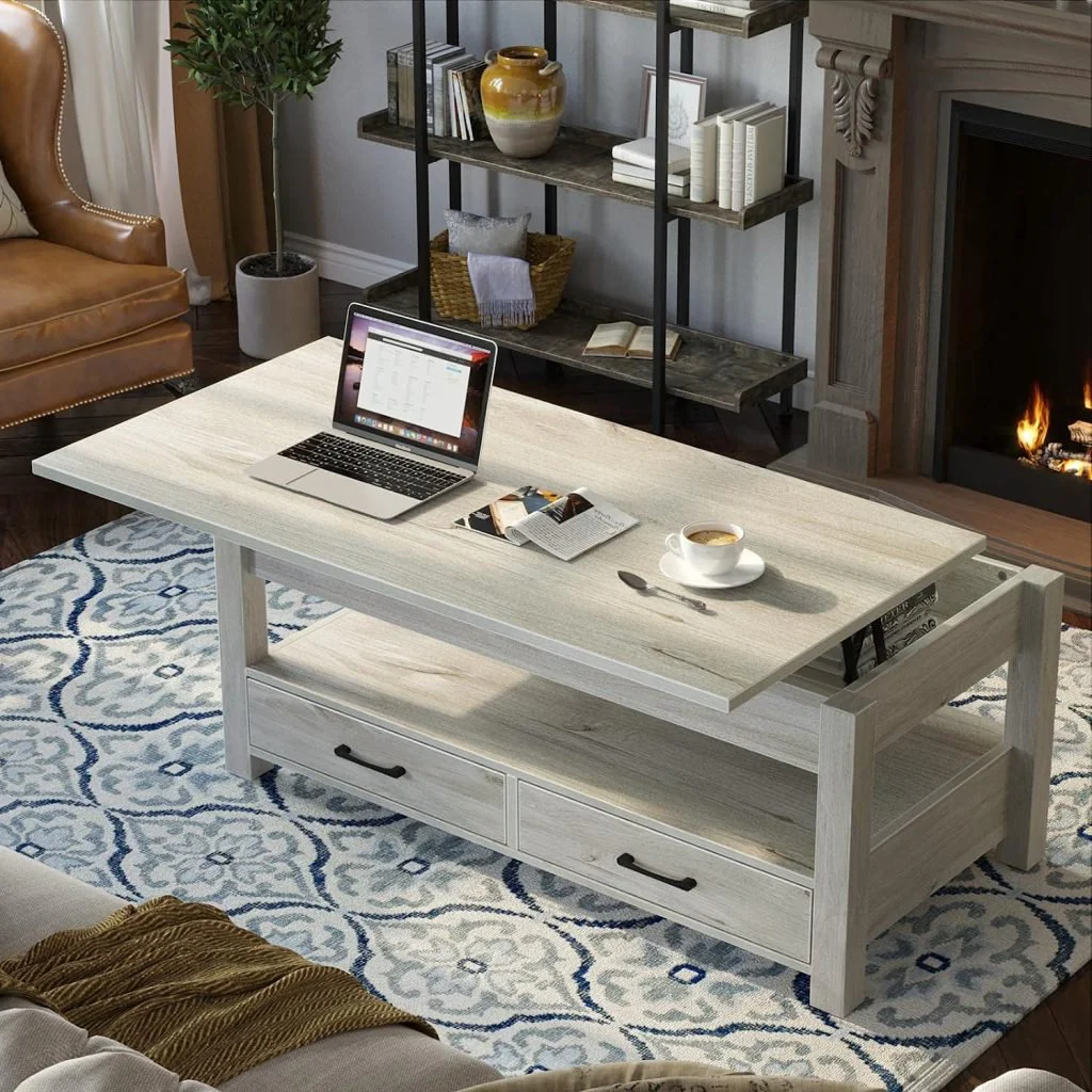 New Lift Top Coffee Table with Storage – Gray or White Modern Wood Table for Living Room - Image 2