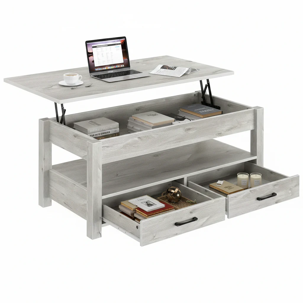 New Lift Top Coffee Table with Storage – Gray or White Modern Wood Table for Living Room - Image 4