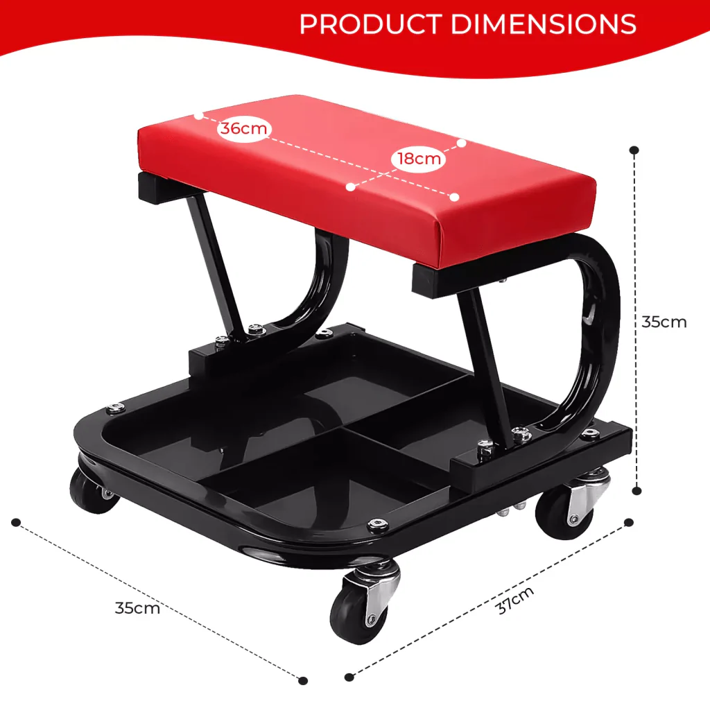 New Mechanic's Padded Creeper Work Stool – Rolling Garage Seat with Tool Tray & Adjustable Height S1245 - Image 2