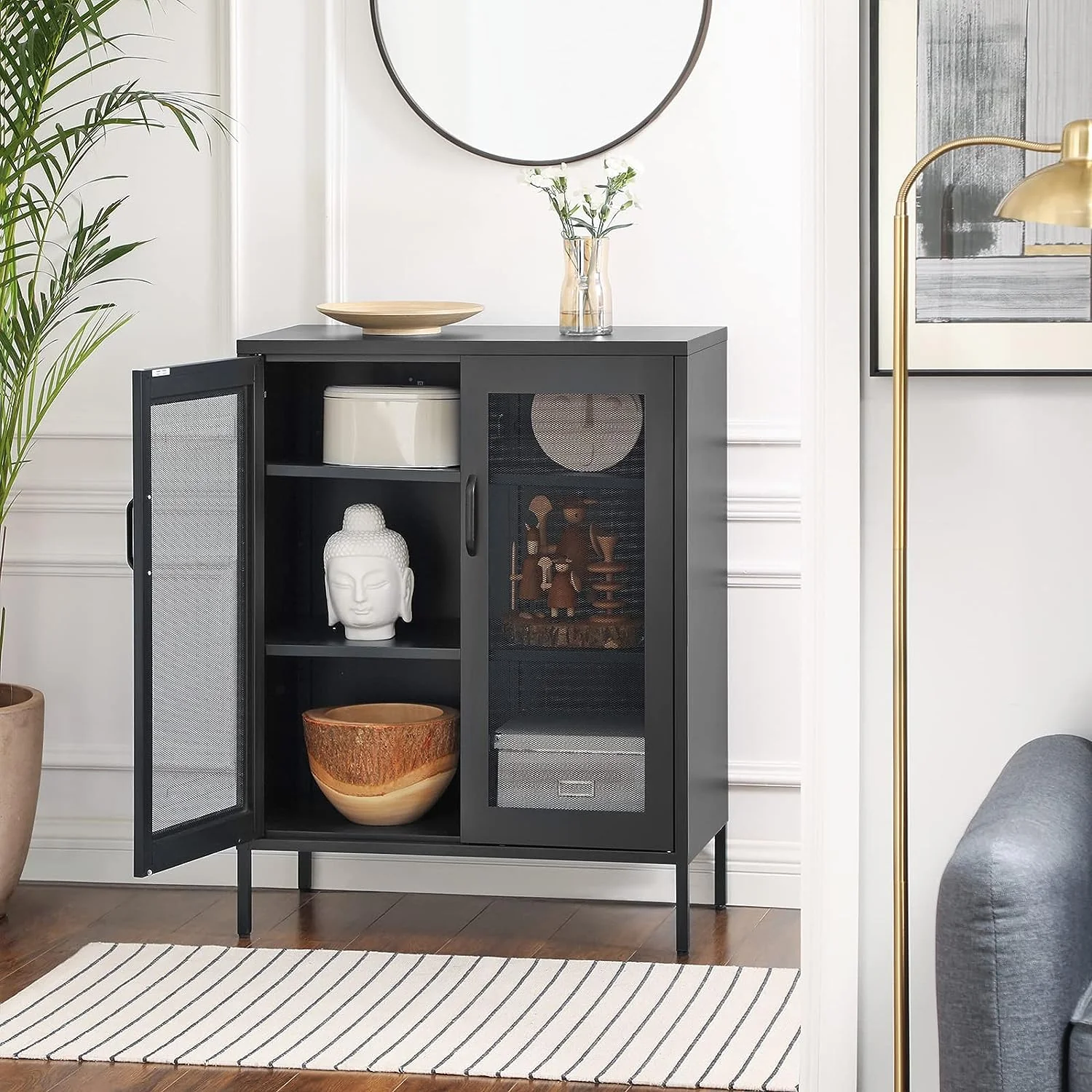 NEW Metal Storage Cabinet with 3-Tier Mesh Doors OMC002B01 - Image 6