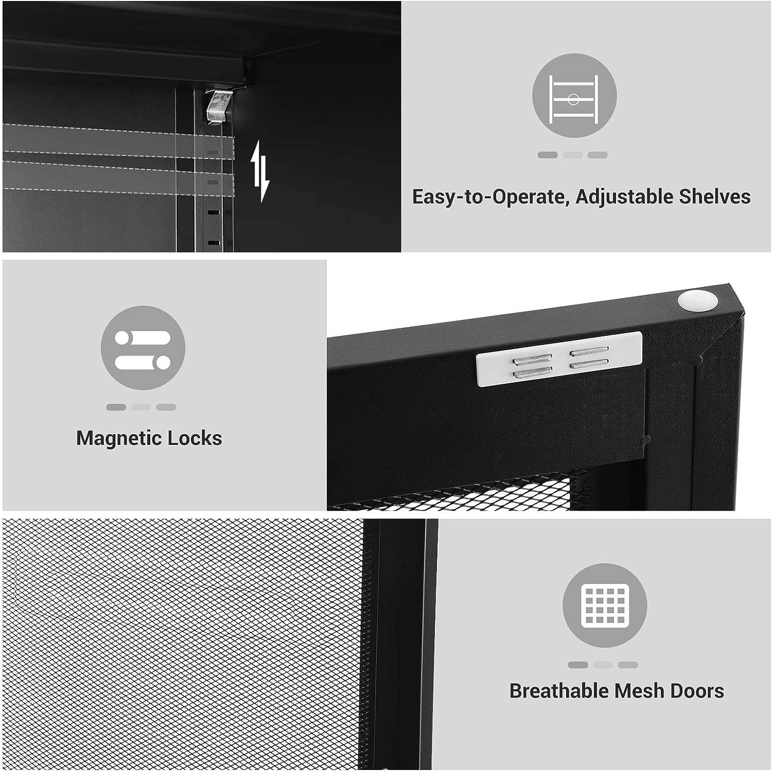 NEW Metal Storage Cabinet with 3-Tier Mesh Doors OMC002B01 - Image 7