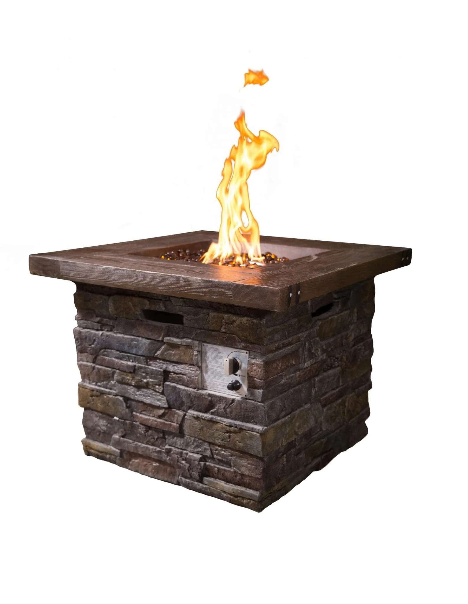 New Natural Stone Square Fiberglass Gas Firepit – 40,000 BTU with Lava Rocks & Cover | SKU: HF30502 - Image 2