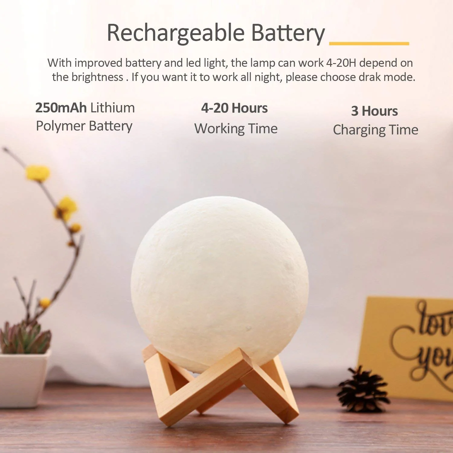 3D Moon Lamp Night Light 15 cm – LED Touch Control, 3 Color Settings, USB Rechargeable MG15C - Image 9
