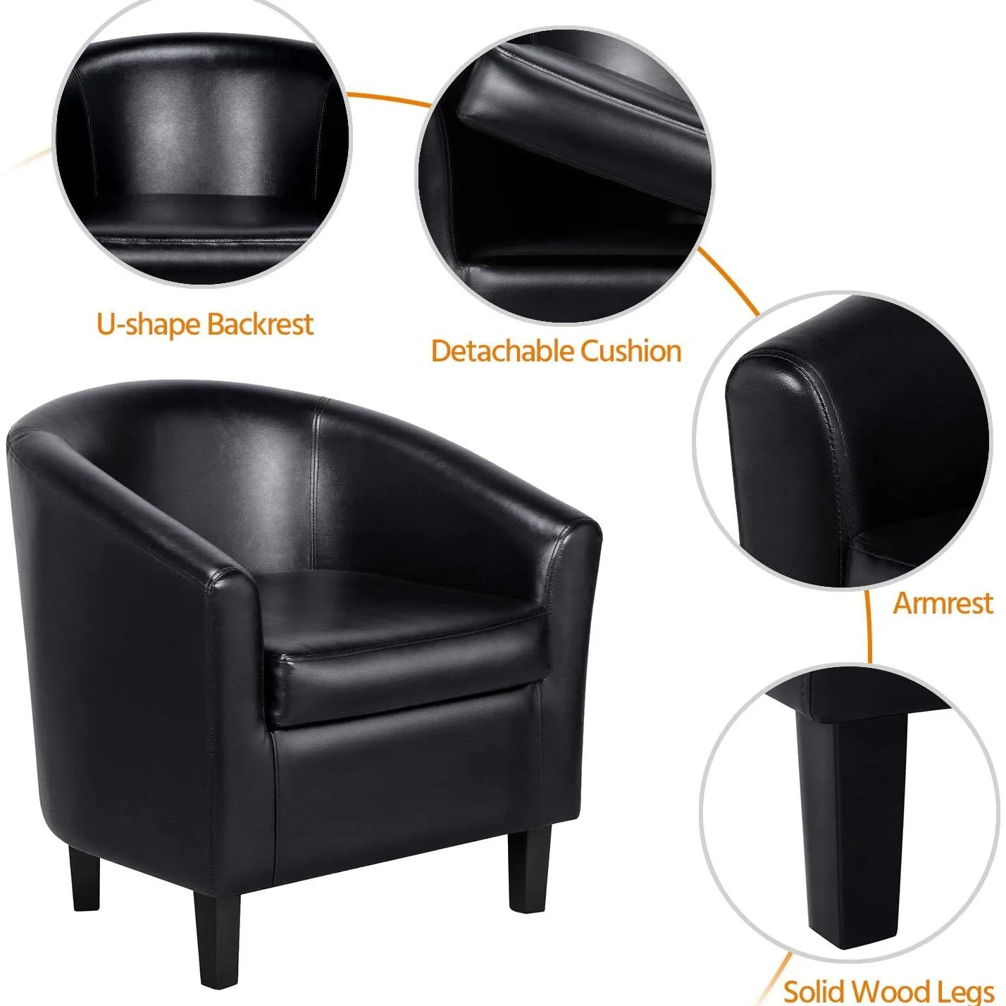 New Office Modern Style Tub Chair – Faux Leather Accent Chair in Black or Brown - Image 8