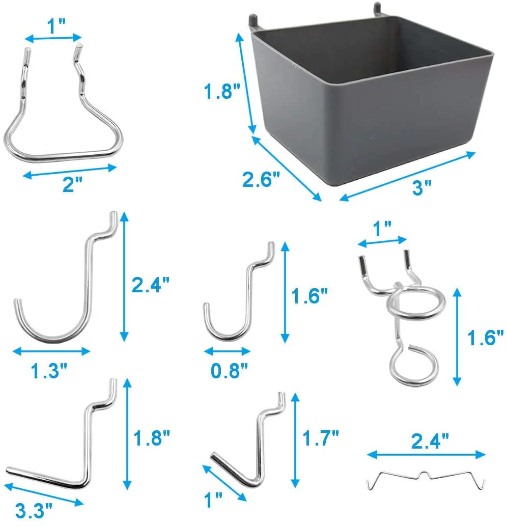 140-Piece Pegboard Hook & Bin Organizer Set – Plastic Storage Bins, Steel Peg Hooks, Peg Locks & Holders (Fits 1/8” & 1/4” Pegboards) S1128 - Image 6