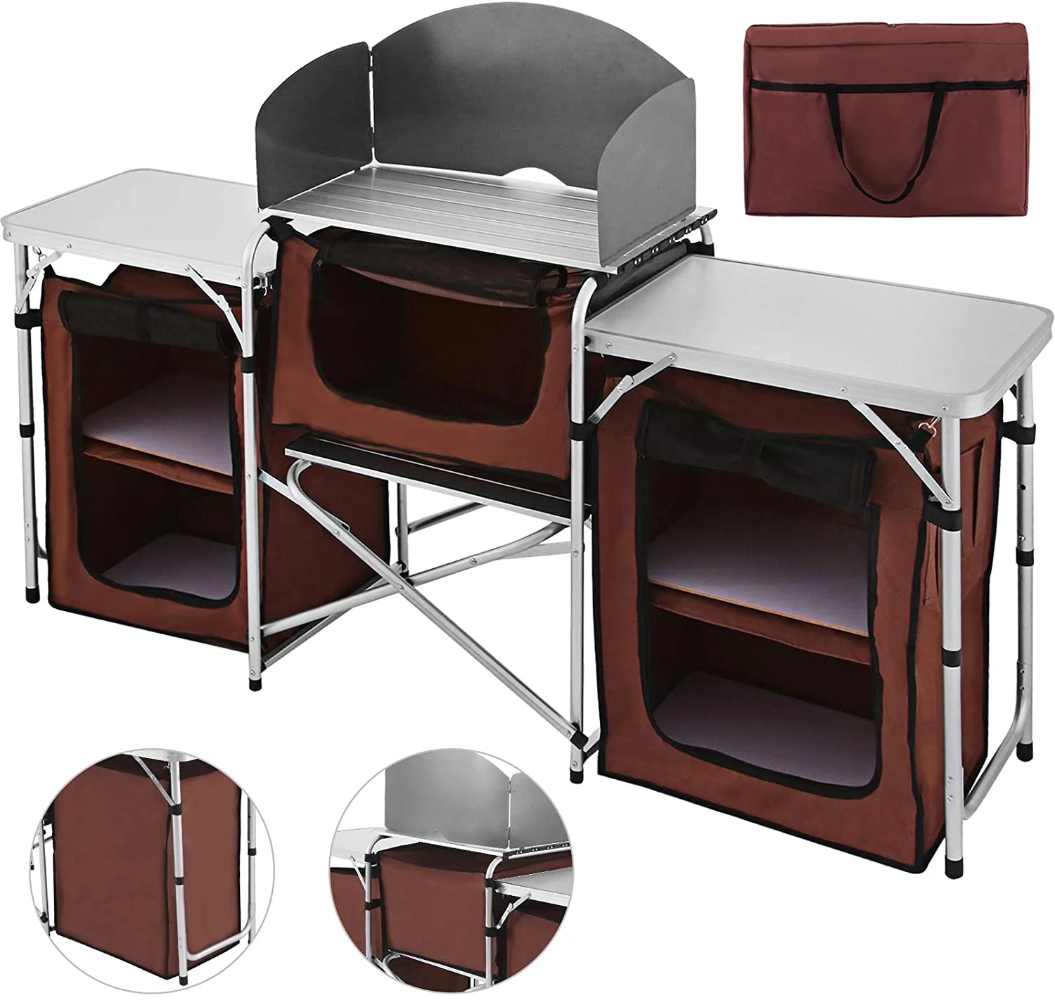New Portable Camping Kitchen Table Set – Folding Outdoor Cooking Station with Storage & Windshield 1228820