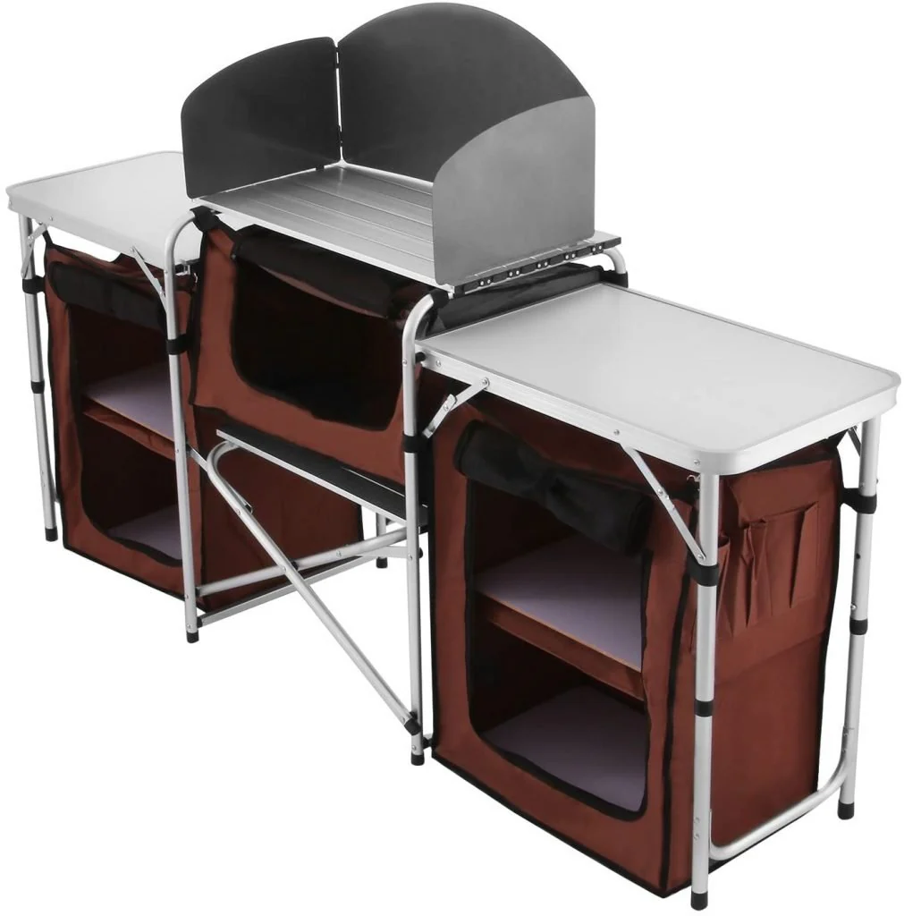 New Portable Camping Kitchen Table Set – Folding Outdoor Cooking Station with Storage & Windshield 1228820 - Image 2