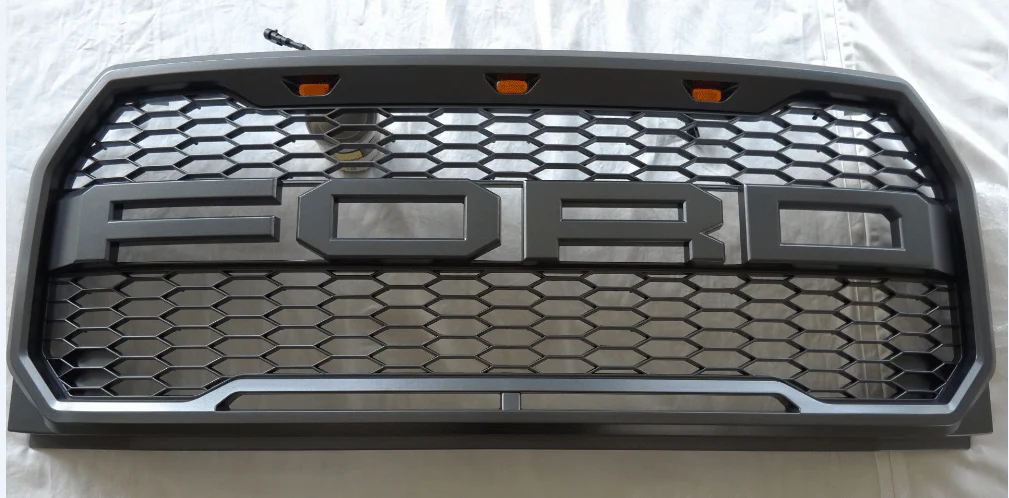 New Raptor Style Grille for 2015–2017 Ford F-150 – Charcoal Black Front Grill with LED Lights & FORD Letters 410157MCG - Image 3