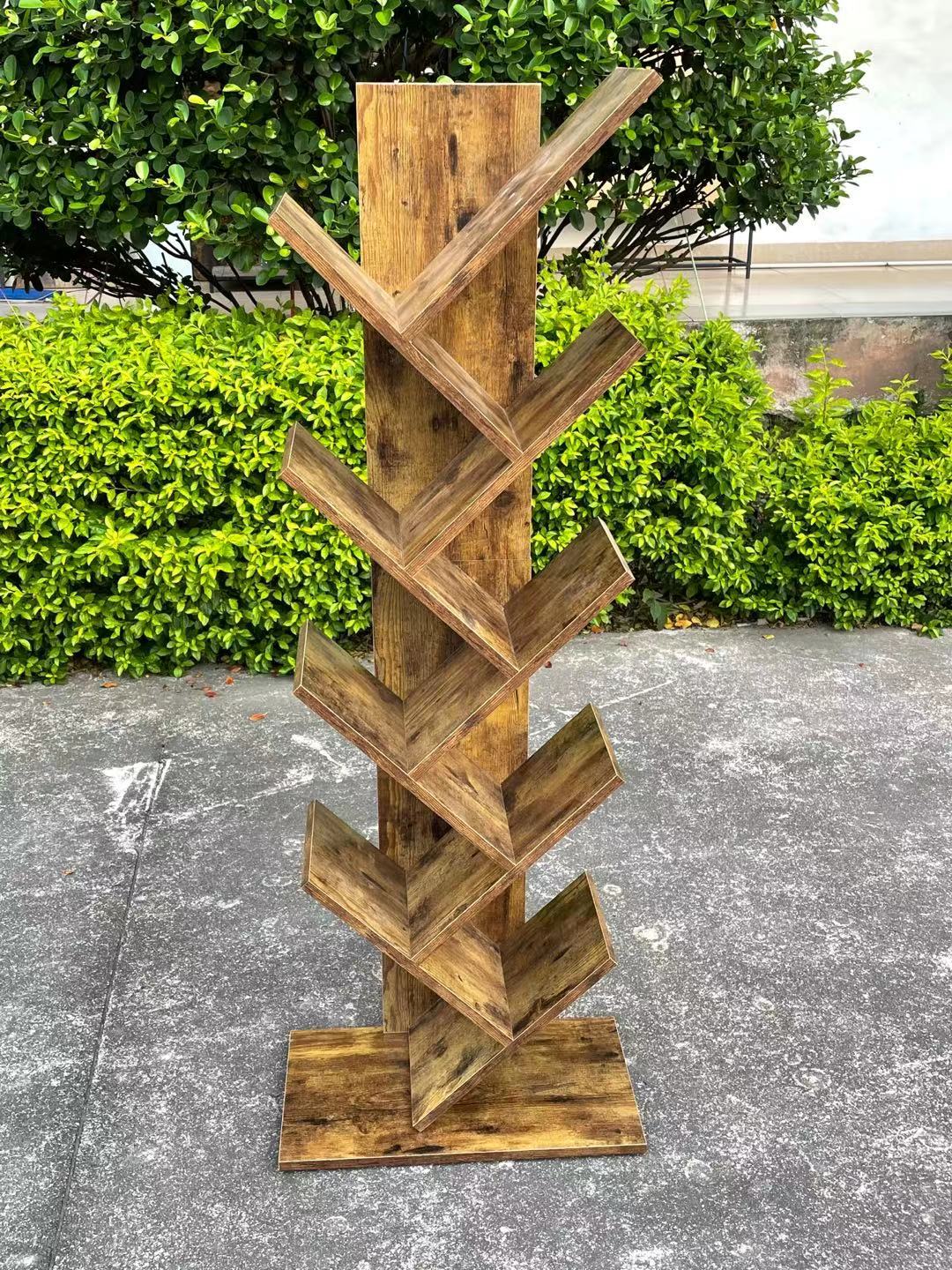 New Rustic 8-Shelf Wooden Tree Bookshelf – Unique Tree-Shaped Bookcase for Home & Office Decor TLBS2104