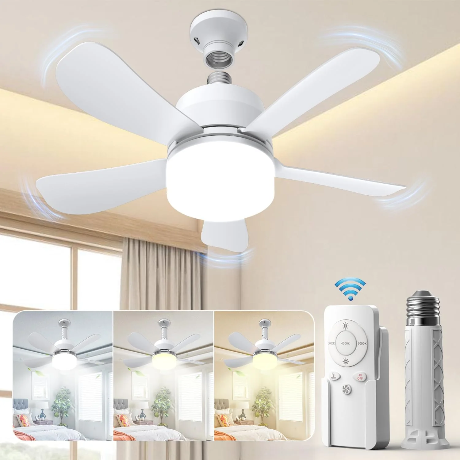 New Socket Fan Light – 2-in-1 LED Ceiling Fan Light Bulb with Remote Dimmable, 3 Color 250522F - Image 3