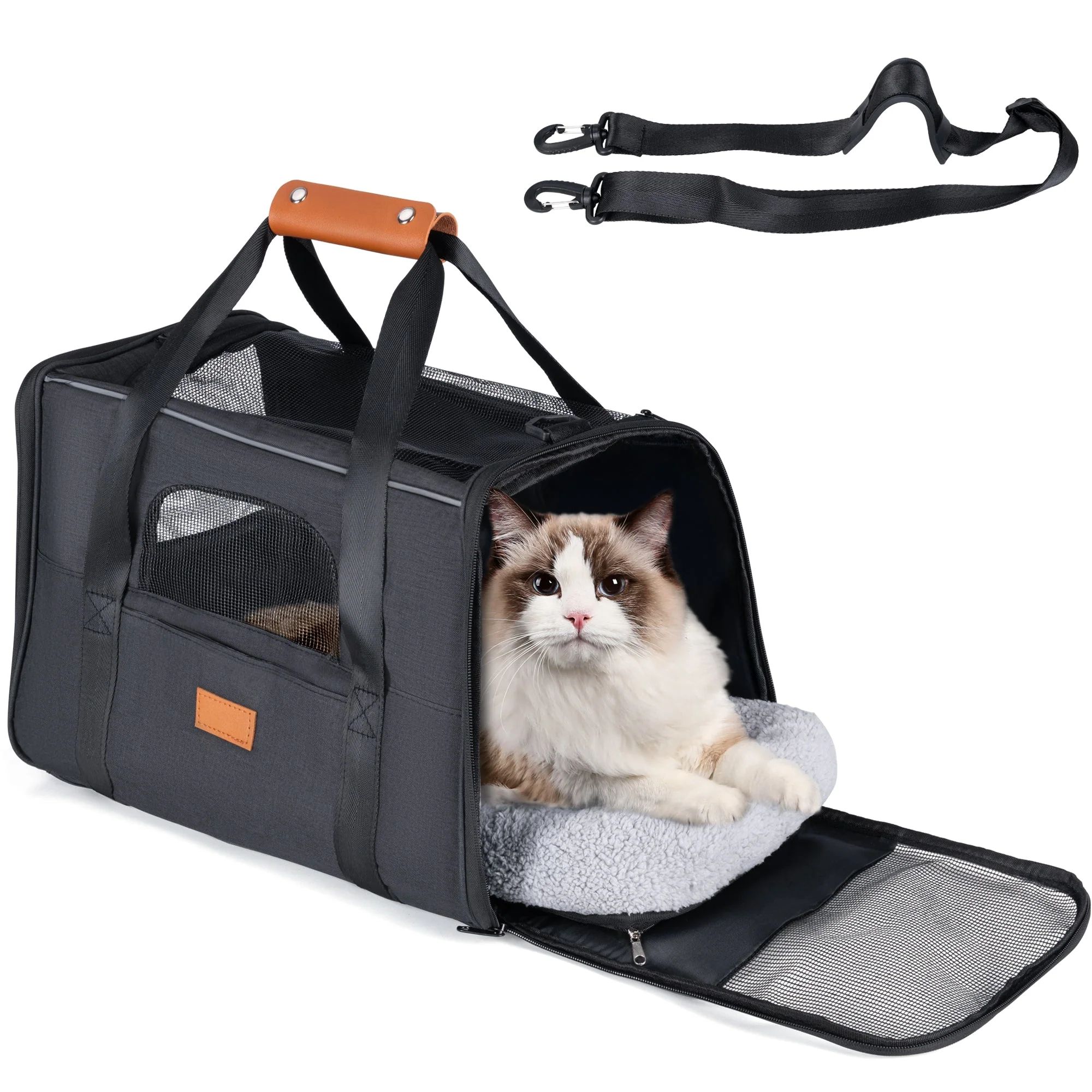 New Soft-Sided Pet Carrier For Dogs & Cats – Pet Travel Bag With Breathable Mesh, Removable Mat & Multiple Openings AMCB111