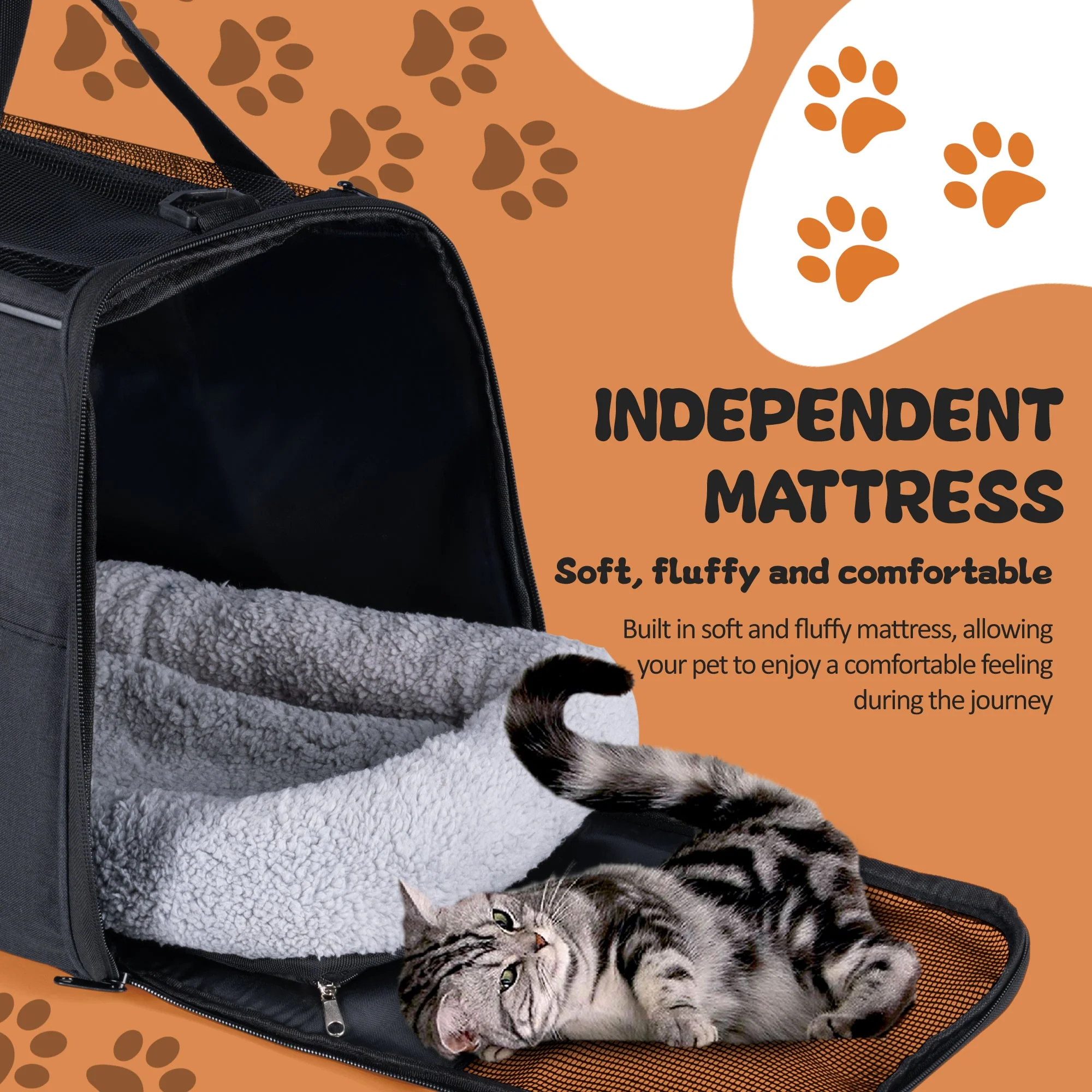 New Soft-Sided Pet Carrier For Dogs & Cats – Pet Travel Bag With Breathable Mesh, Removable Mat & Multiple Openings AMCB111 - Image 3
