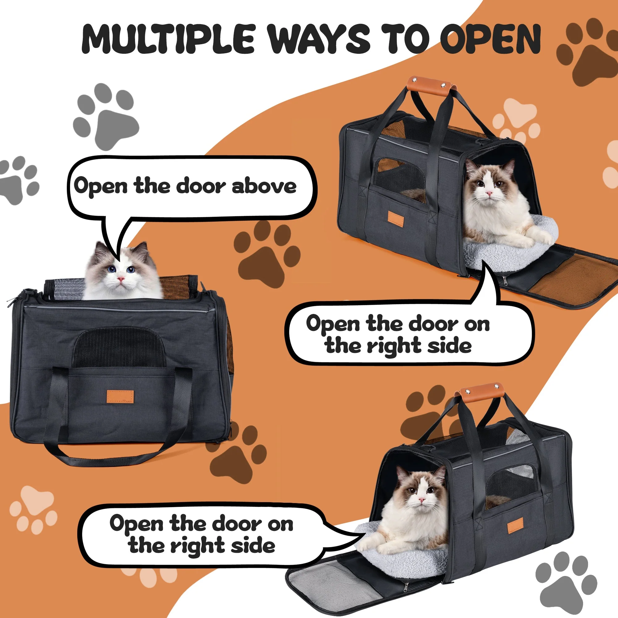 New Soft-Sided Pet Carrier For Dogs & Cats – Pet Travel Bag With Breathable Mesh, Removable Mat & Multiple Openings AMCB111 - Image 4