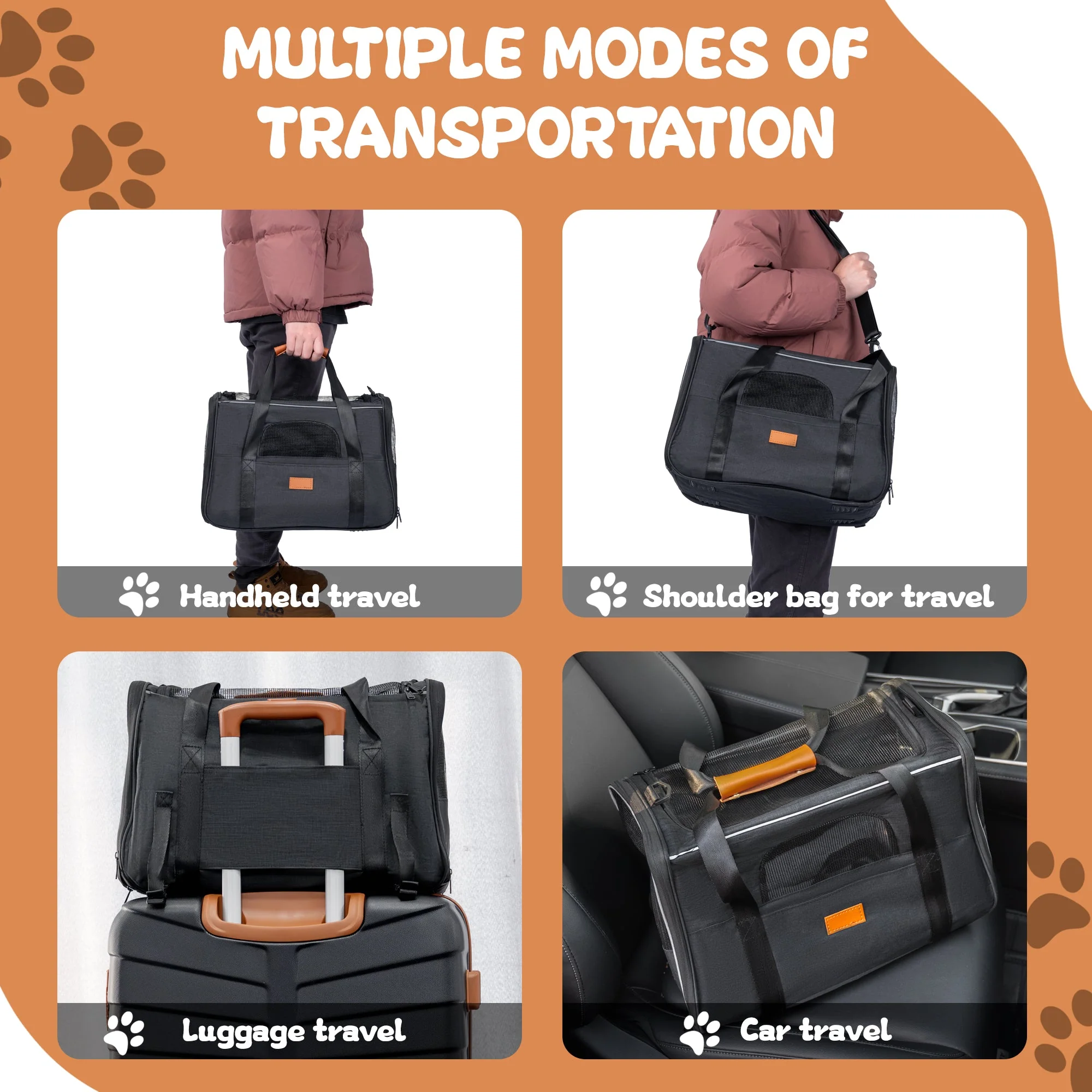New Soft-Sided Pet Carrier For Dogs & Cats – Pet Travel Bag With Breathable Mesh, Removable Mat & Multiple Openings AMCB111 - Image 6