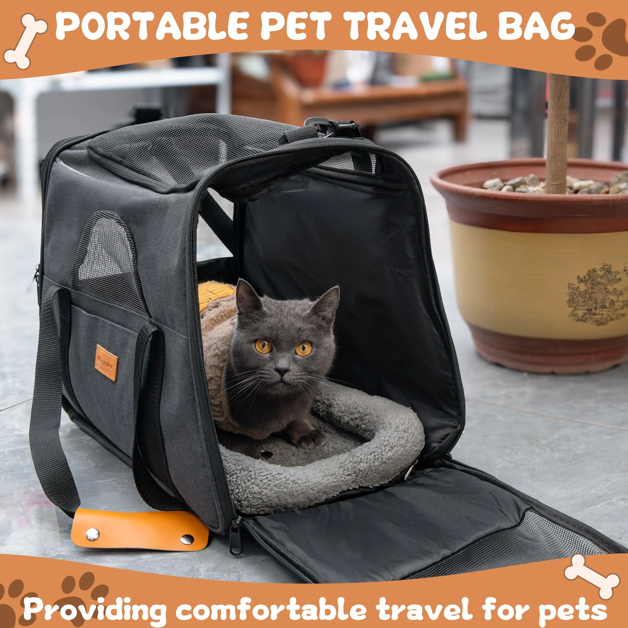 New Soft-Sided Pet Carrier For Dogs & Cats – Pet Travel Bag With Breathable Mesh, Removable Mat & Multiple Openings AMCB111 - Image 7