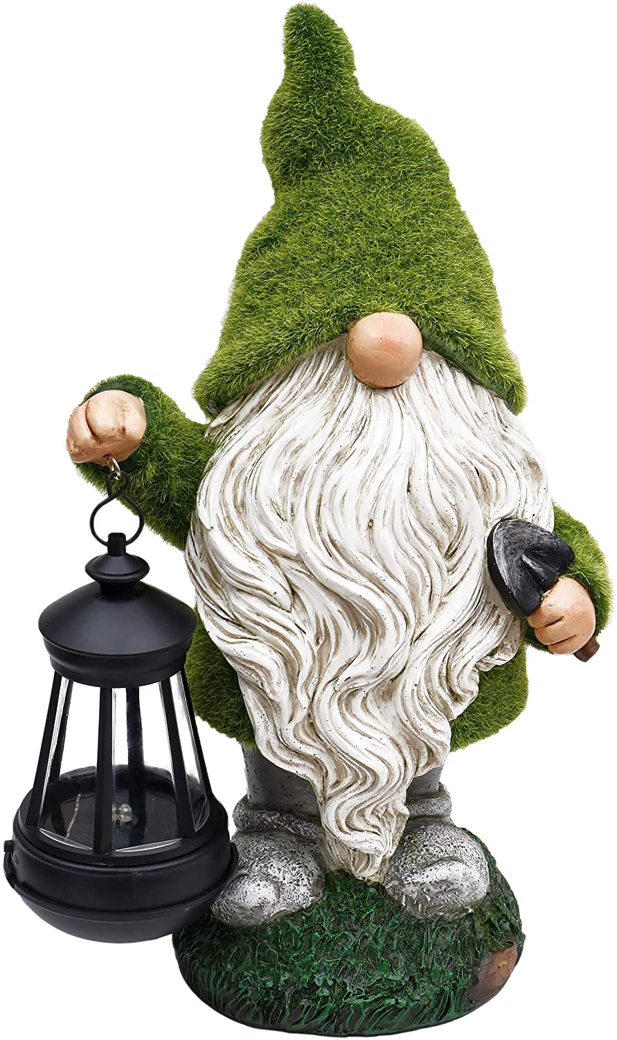 NEW Solar LED Flocked Garden Gnome Statue Outdoor 1117GN – Handcrafted Resin Lawn Decor