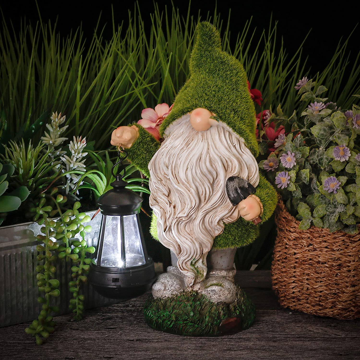NEW Solar LED Flocked Garden Gnome Statue Outdoor 1117GN – Handcrafted Resin Lawn Decor - Image 2