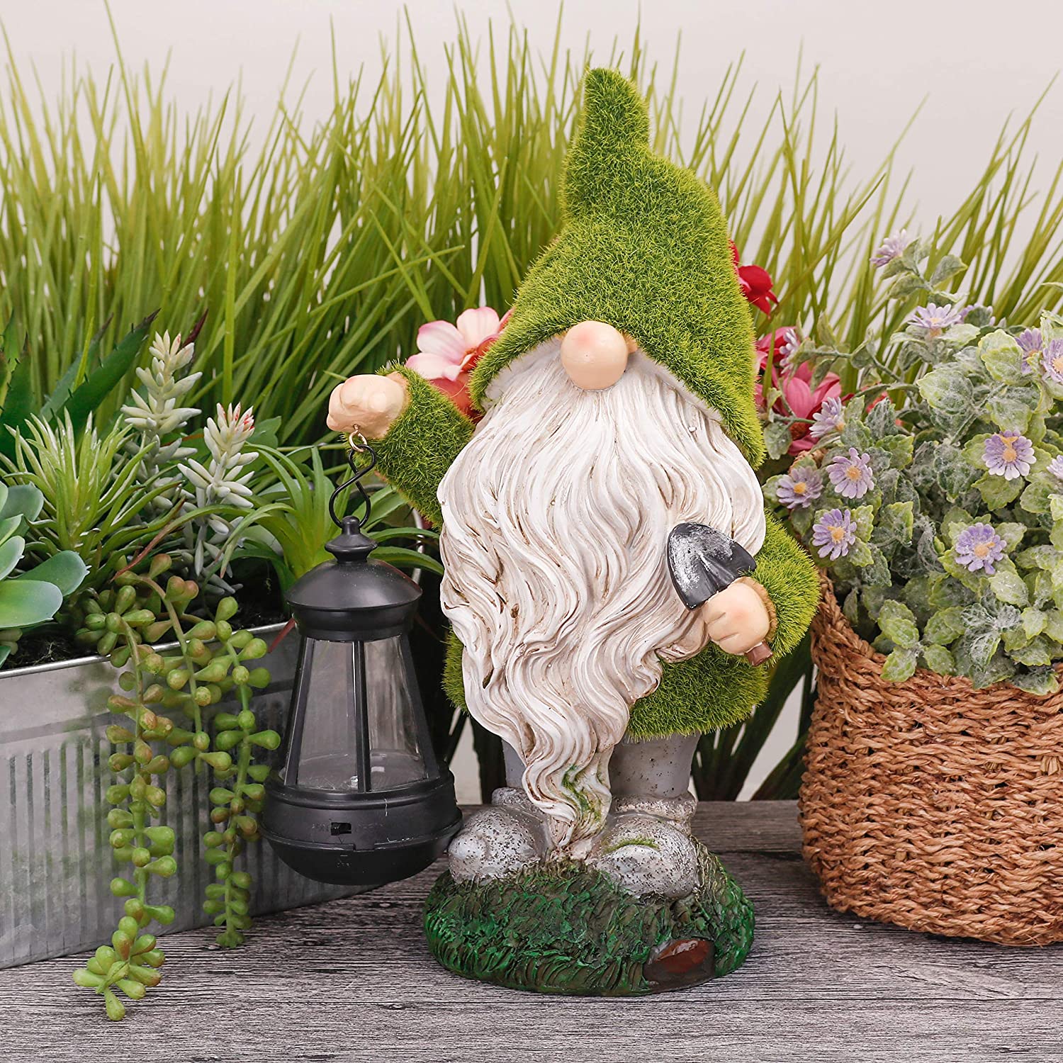 NEW Solar LED Flocked Garden Gnome Statue Outdoor 1117GN – Handcrafted Resin Lawn Decor - Image 3