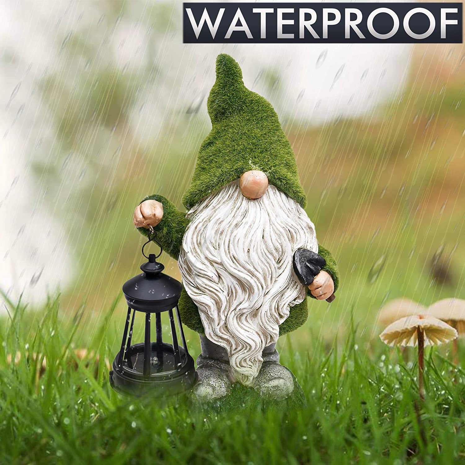 NEW Solar LED Flocked Garden Gnome Statue Outdoor 1117GN – Handcrafted Resin Lawn Decor - Image 4