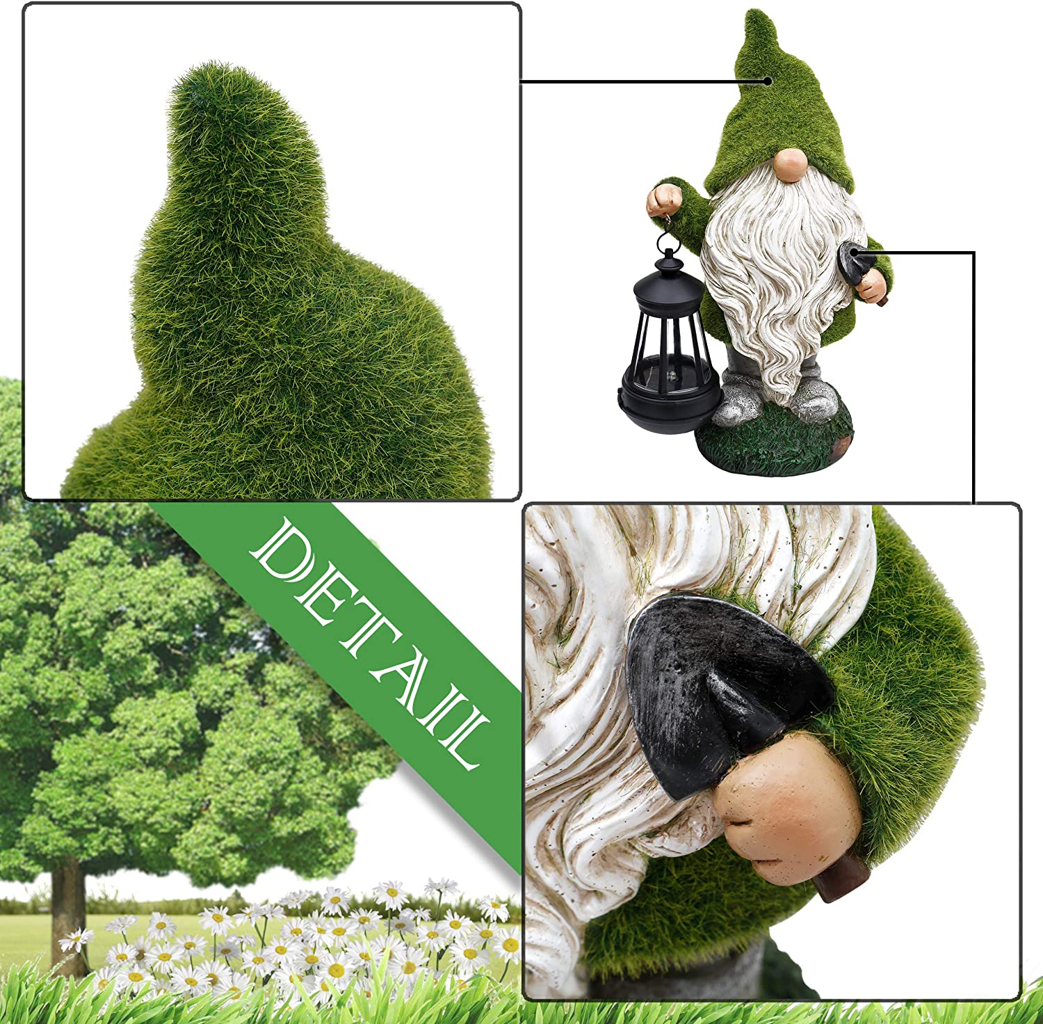 NEW Solar LED Flocked Garden Gnome Statue Outdoor 1117GN – Handcrafted Resin Lawn Decor - Image 6