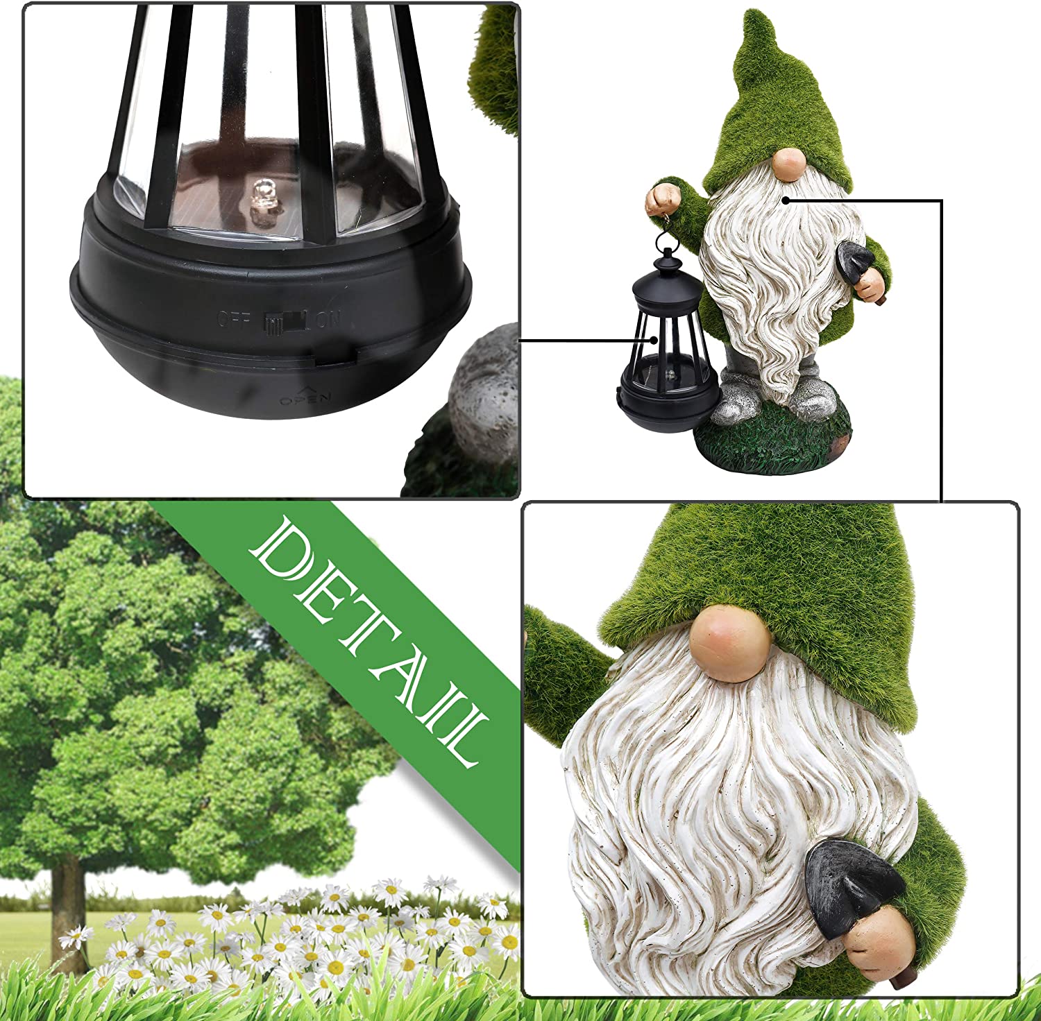 NEW Solar LED Flocked Garden Gnome Statue Outdoor 1117GN – Handcrafted Resin Lawn Decor - Image 7