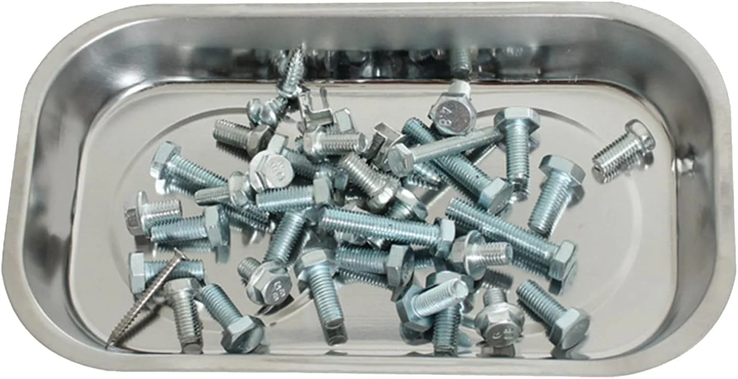 Stainless Steel Magnetic Parts Tray 9.4 x 5 Inch Heavy Duty Tool Organizer for Mechanics TP01095