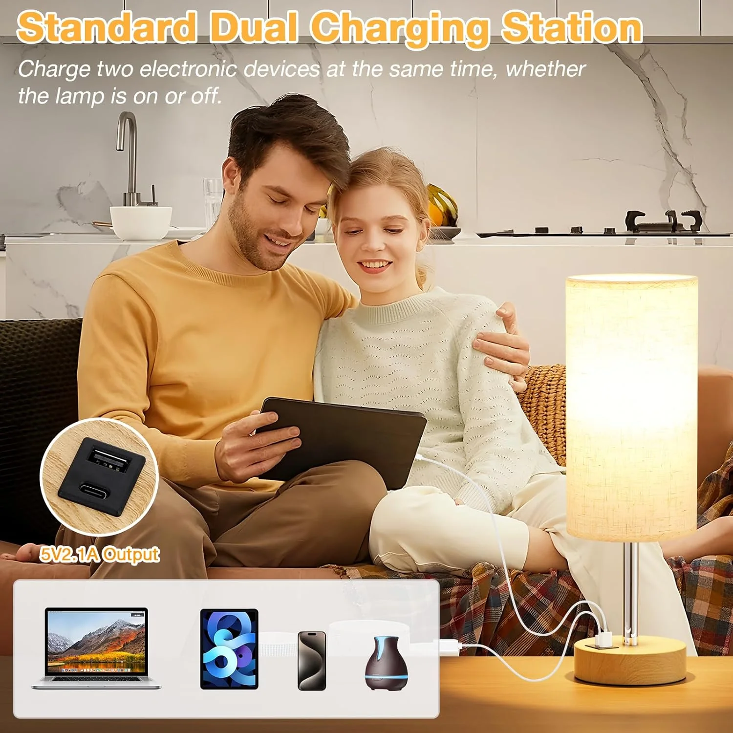NEW Touch Control Bedside Table Lamp with USB Charging Port Dimmable Night Light White T2674 - Image 3