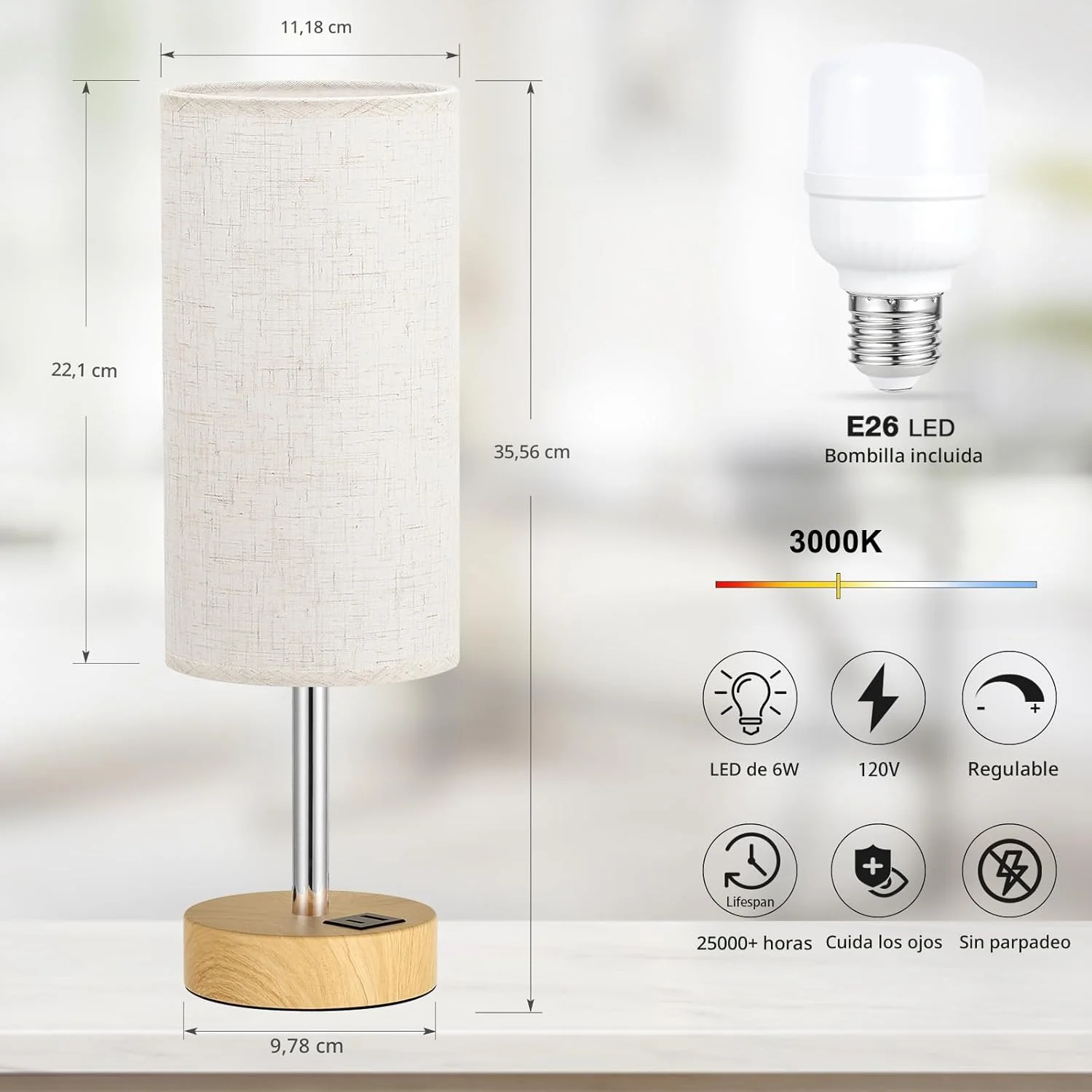 NEW Touch Control Bedside Table Lamp with USB Charging Port Dimmable Night Light White T2674 - Image 6