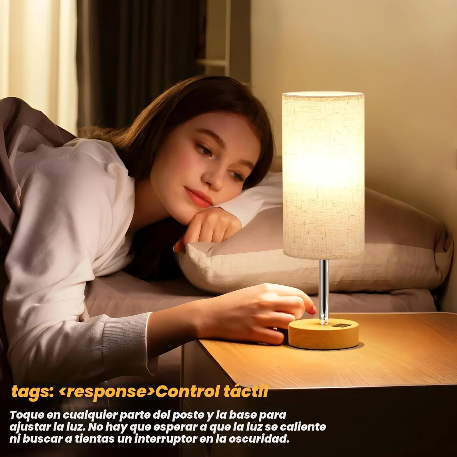 NEW Touch Control Bedside Table Lamp with USB Charging Port Dimmable Night Light White T2674 - Image 7