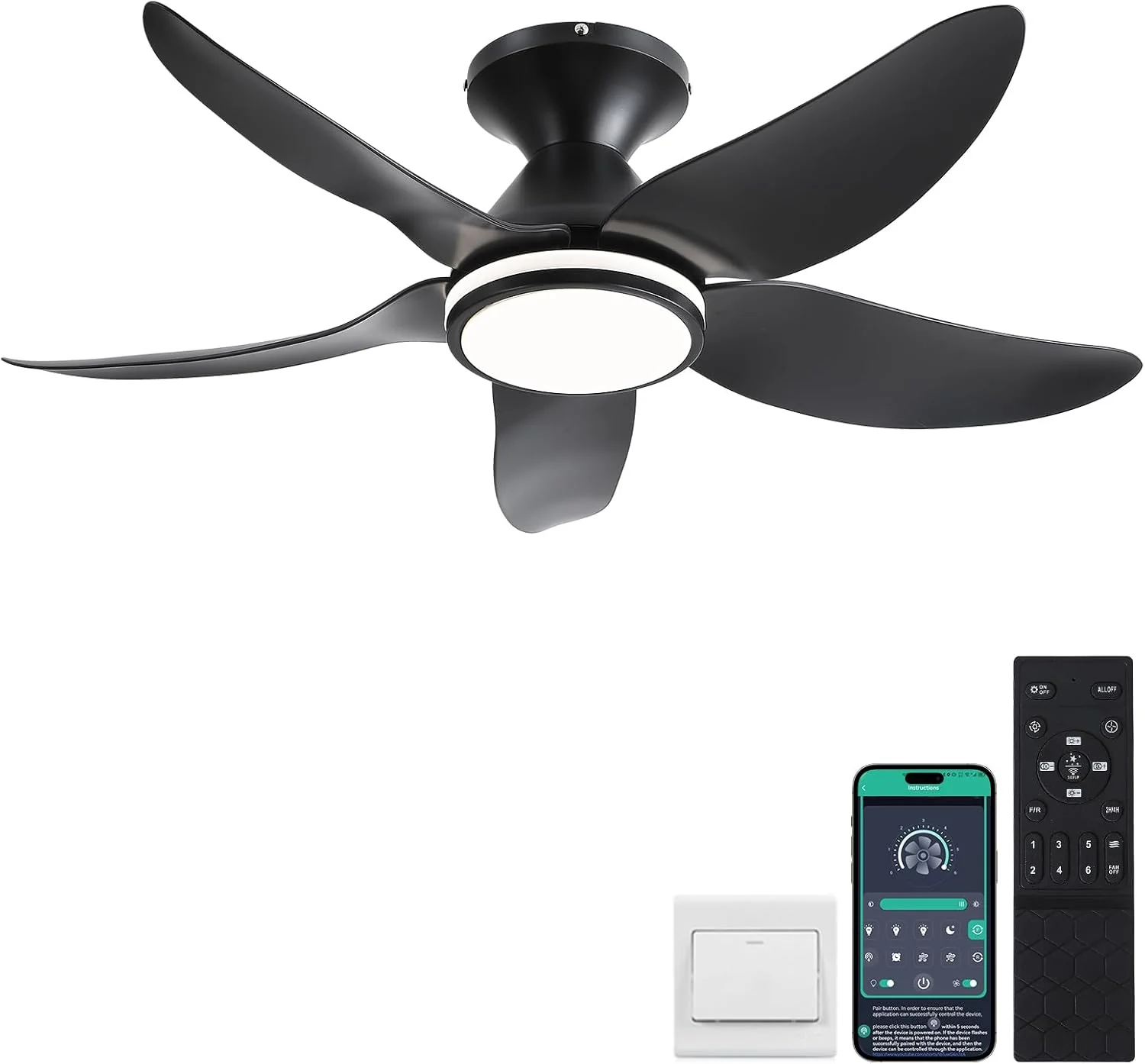 New ZY996 42" Smart LED Ceiling Fan – Modern Black with Remote & APP Control ZY996 - Image 2
