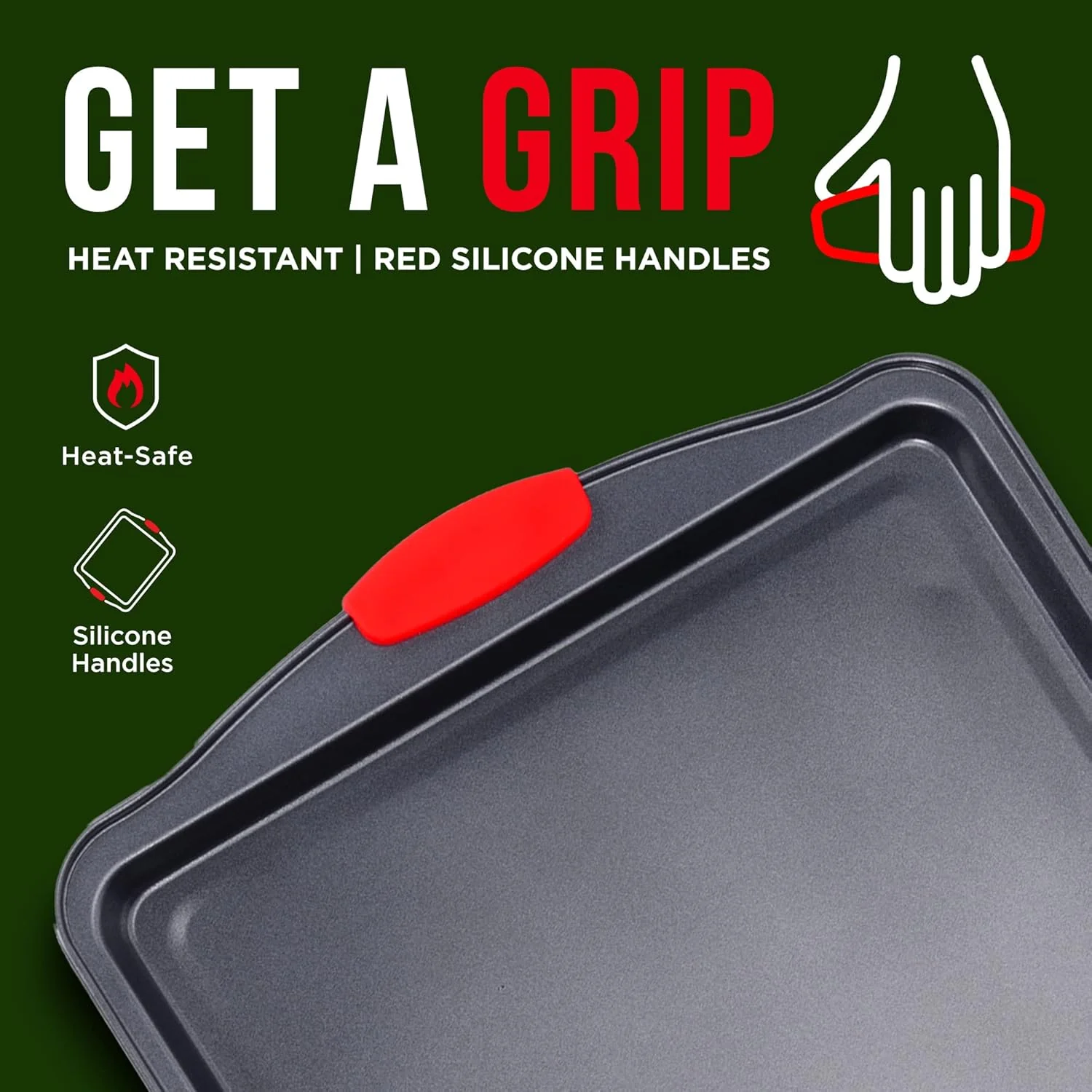 3-Piece Non-Stick Cookie Sheet Baking Pan Set – Carbon Steel with Silicone Handles | SKU: 2205241 - Image 3
