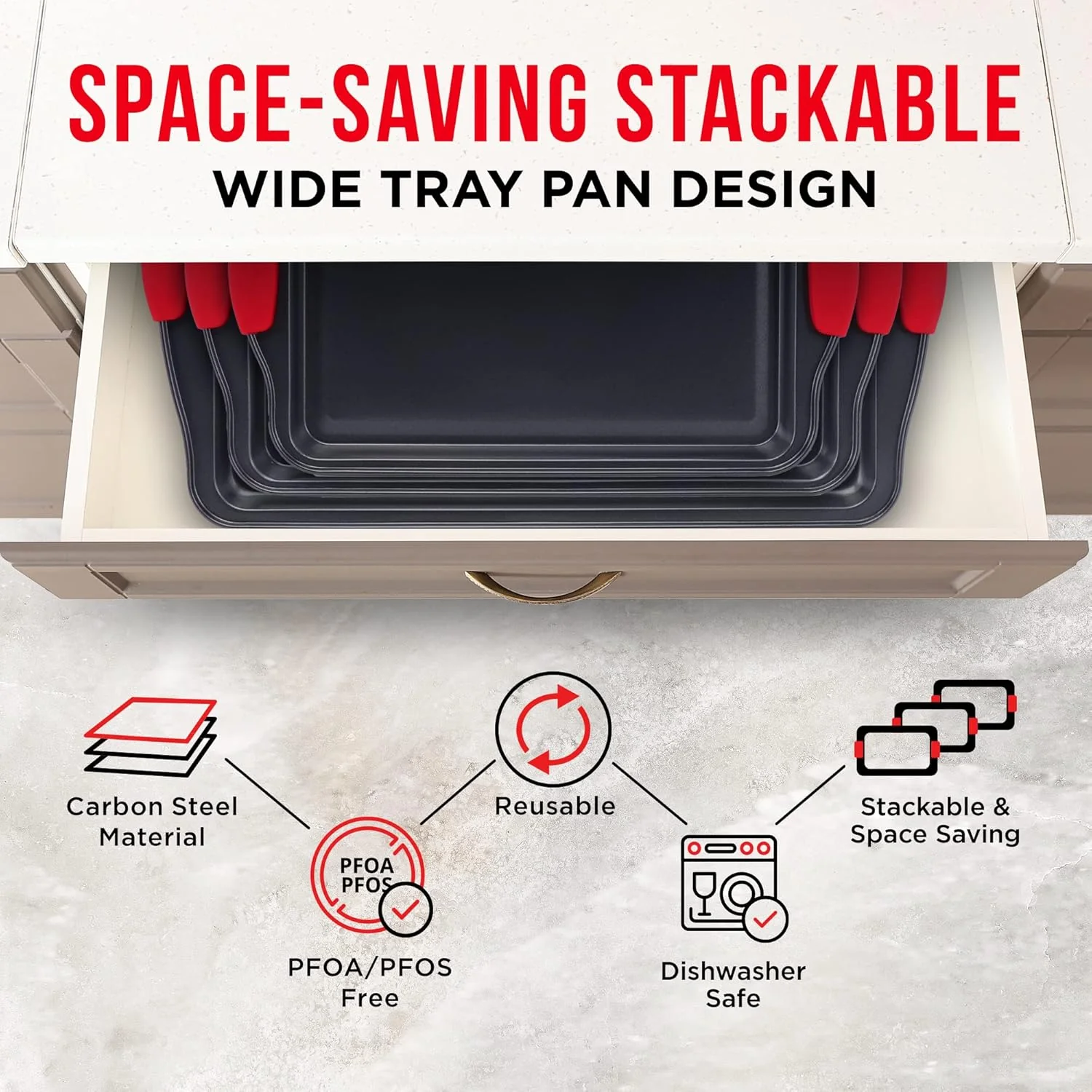3-Piece Non-Stick Cookie Sheet Baking Pan Set – Carbon Steel with Silicone Handles | SKU: 2205241 - Image 5