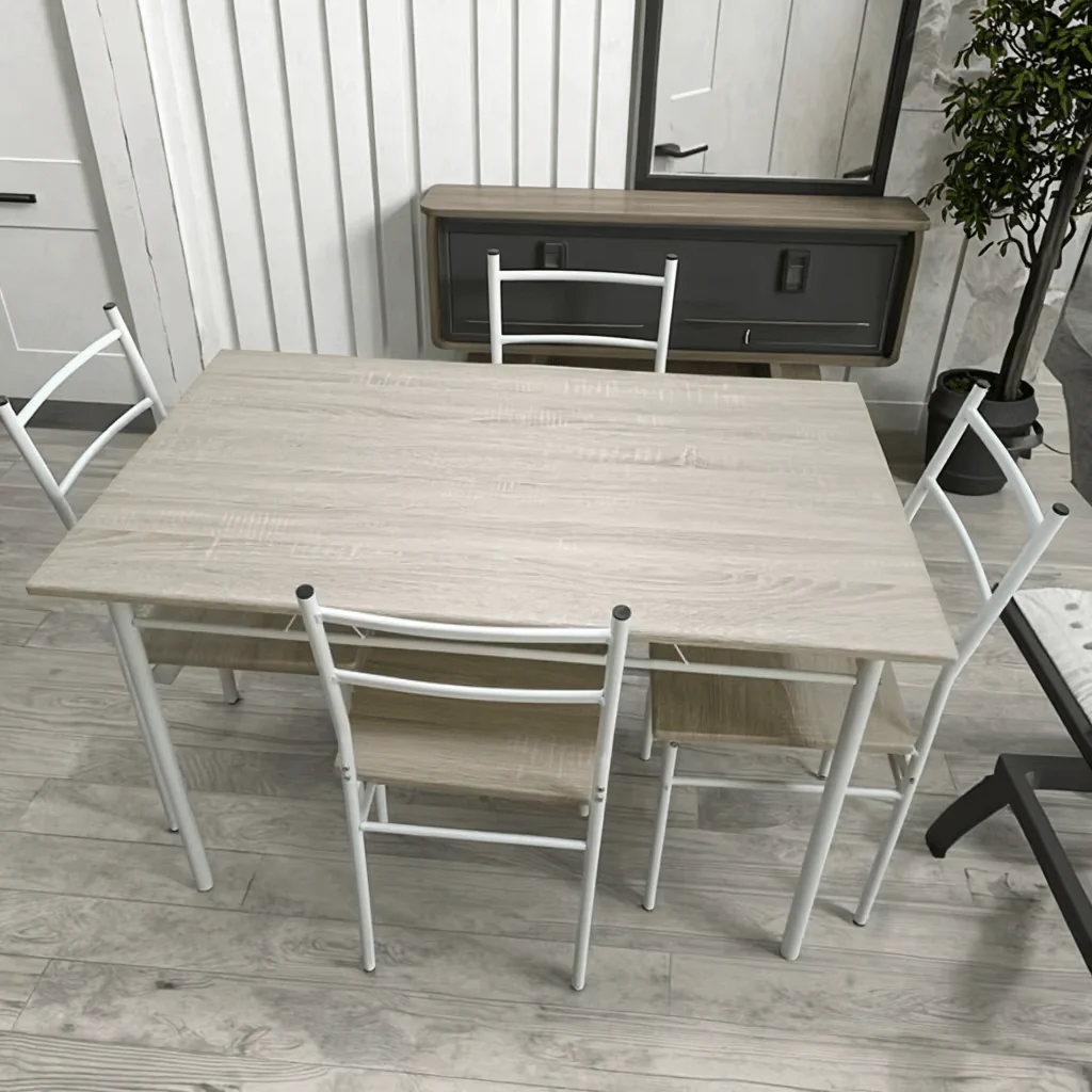 New 5-Piece Dining Set with Oak Top & White Metal K2505
